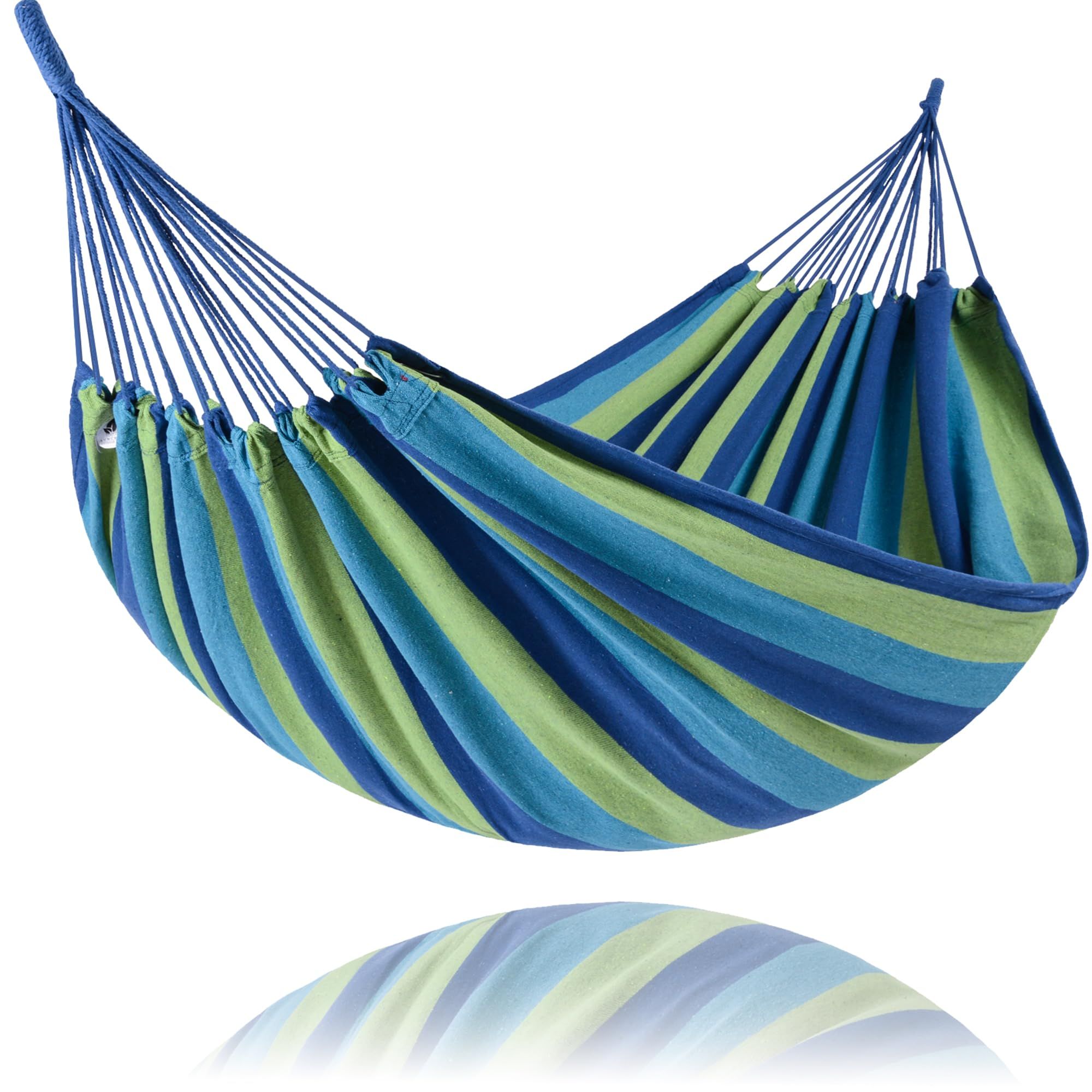 Hammocks Portable Camping Hammock Upgraded Comfortable Fabric Hammock with Two Anti Roll Balance Beam and Sturdy Tree Straps for Camping, Patio, （Blue Green，260*80cm） - Image 1