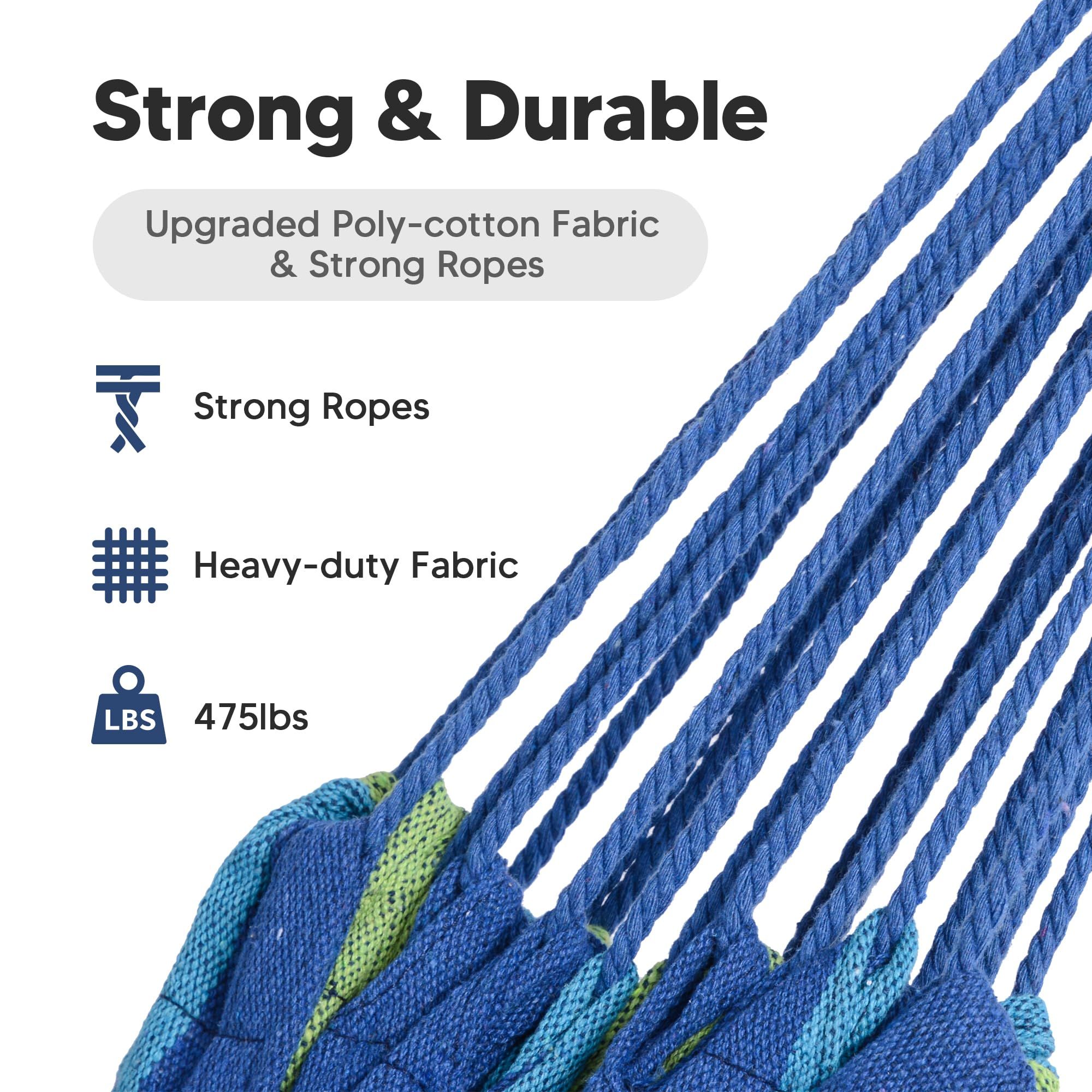 Hammocks Portable Camping Hammock Upgraded Comfortable Fabric Hammock with Two Anti Roll Balance Beam and Sturdy Tree Straps for Camping, Patio, （Blue Green，260*80cm） - Image 2