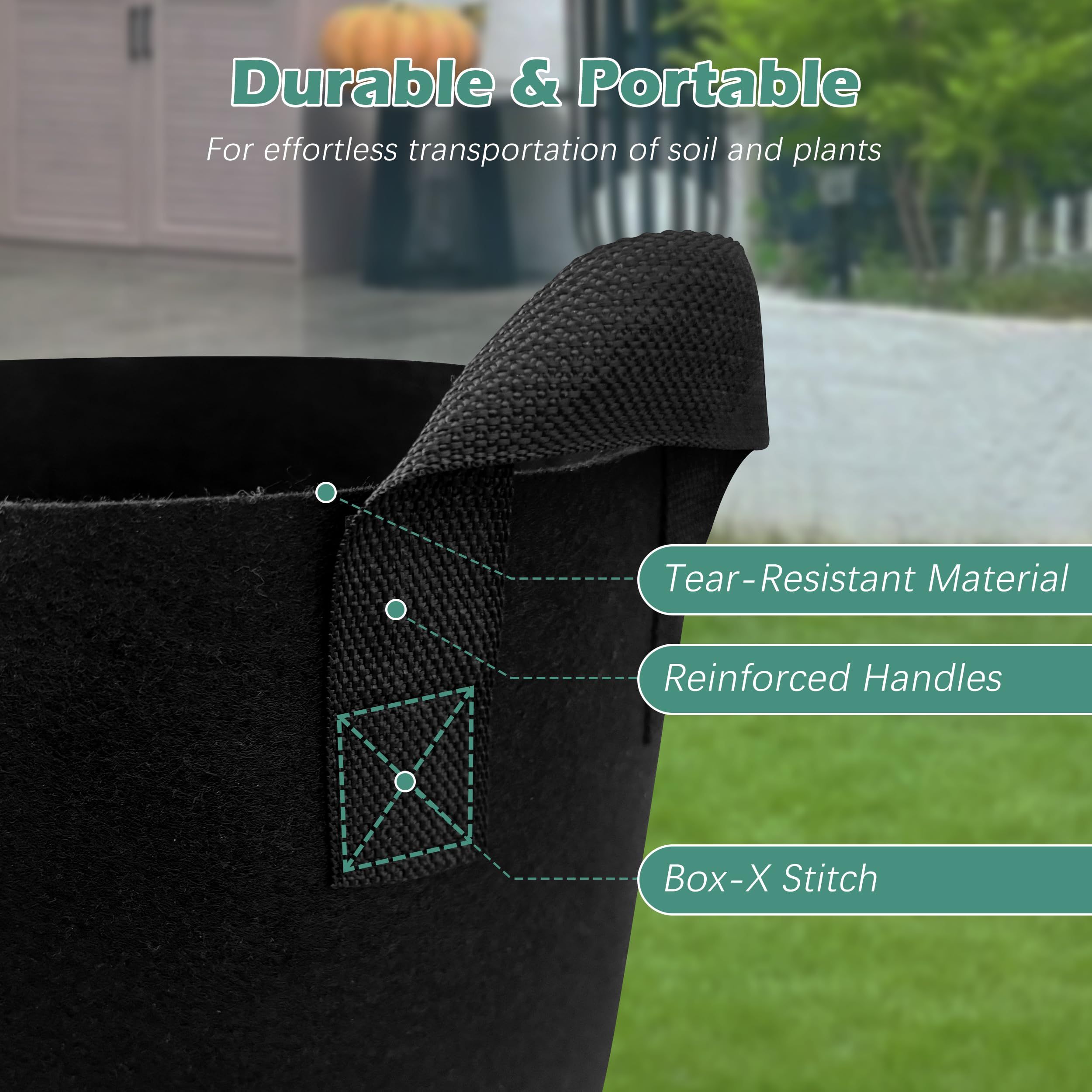 5-Pack 5 Gallons Grow Bags - Heavy Duty 300g Thickened Aeration Nonwoven Fabric Pots with Handles - Ideal Cloth Pots for Plants - Planters Accessories(30*25cm） - Image 4