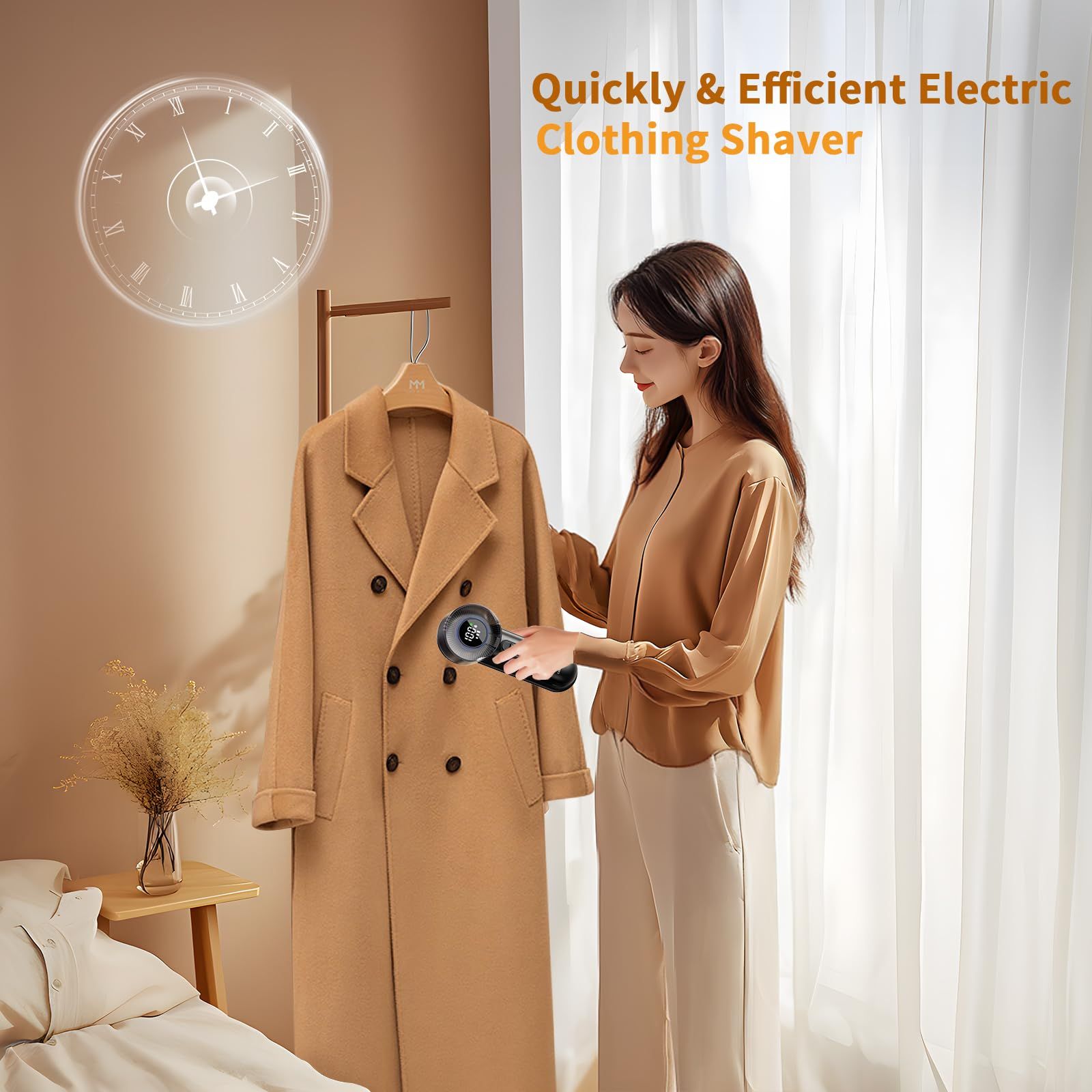 Electric Fabric Shaver & Lint Remover, Rechargeable Portable 3-Speed LED Digital Display Sweater Defuzzer for Clothes, Sofa, Bedding - Removes Lint, Hairball, Fuzz - Black - Image 2