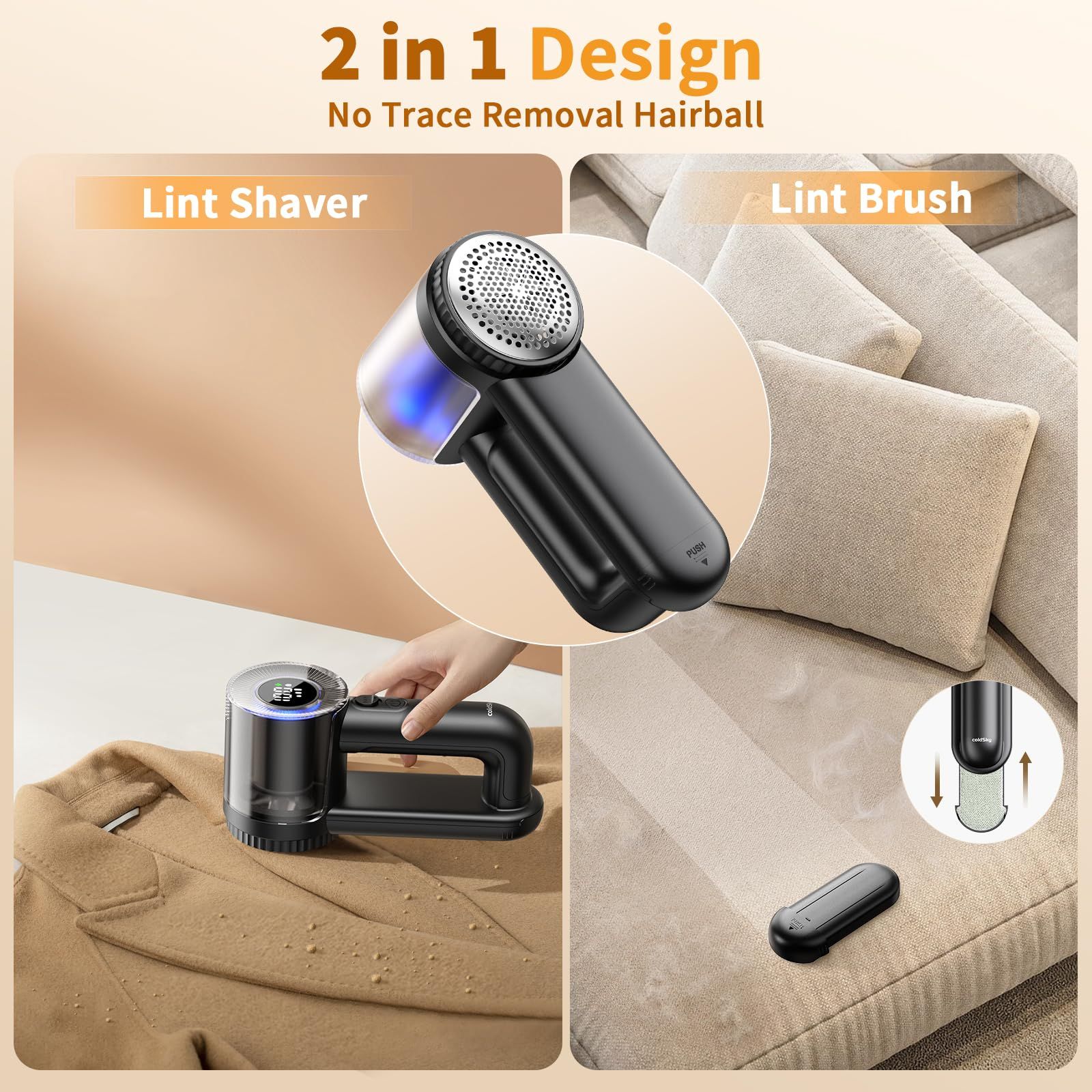Electric Fabric Shaver & Lint Remover, Rechargeable Portable 3-Speed LED Digital Display Sweater Defuzzer for Clothes, Sofa, Bedding - Removes Lint, Hairball, Fuzz - Black - Image 5