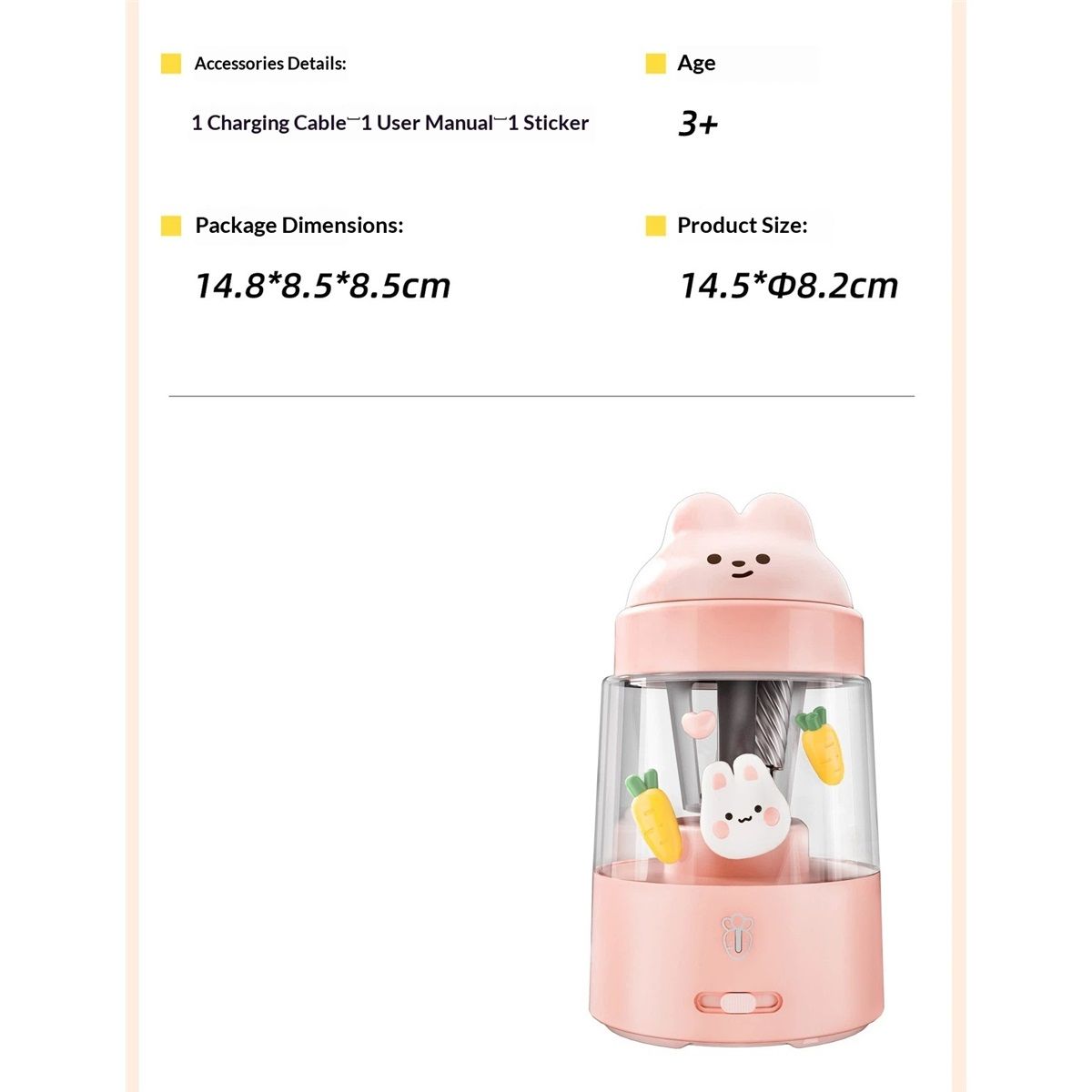 Colored Pencil Sharpener for Kids Gift, Rechargeable Electric Pencil Sharpener, Auto Stop, Classroom/Office/Home (Pink) - Image 2