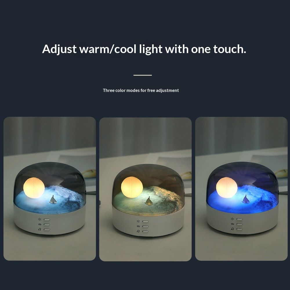 Elegant Moon Sea and Snow Mountain LED Night Light Music Speaker Lamp USB Type-C Rechargeable, Brightness Adjustable, Ideal Bedroom Mood Light and Gift - Image 4