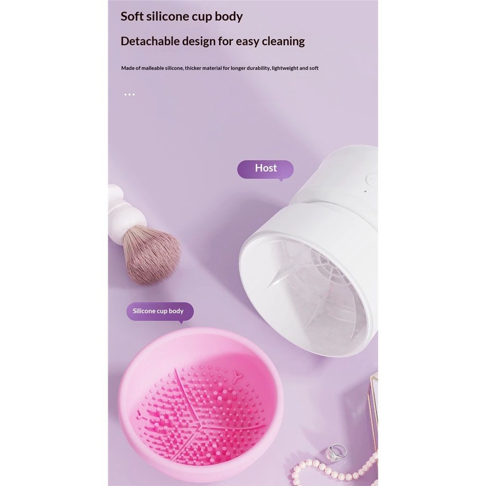 Pink Electric Makeup Brush Cleaner Machine, Silicone Brush Cleaner Machine Beauty Blender Cleanser For Beauty Makeup Brushes, Christmas Halloween Valentine's Day Gifts for Your Girls - Image 4