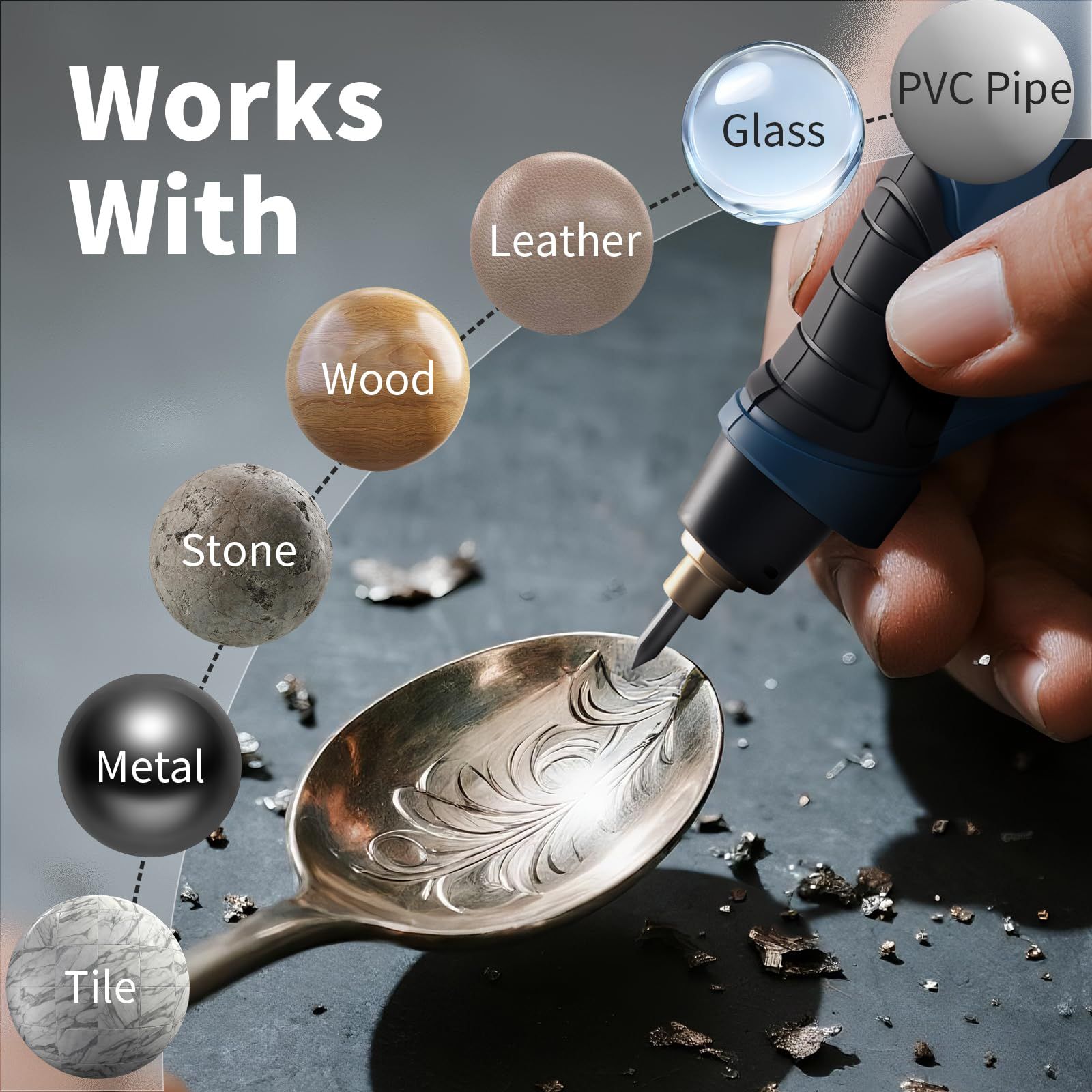 Engraver Pen, 25W 6 Speed Engraving Pen for Metal, Wood, Glass and Plastic, Handheld Engraving Etching Tool with Tungsten Carbide Steel Bit and Hex Key Ink blue 220V - Image 2