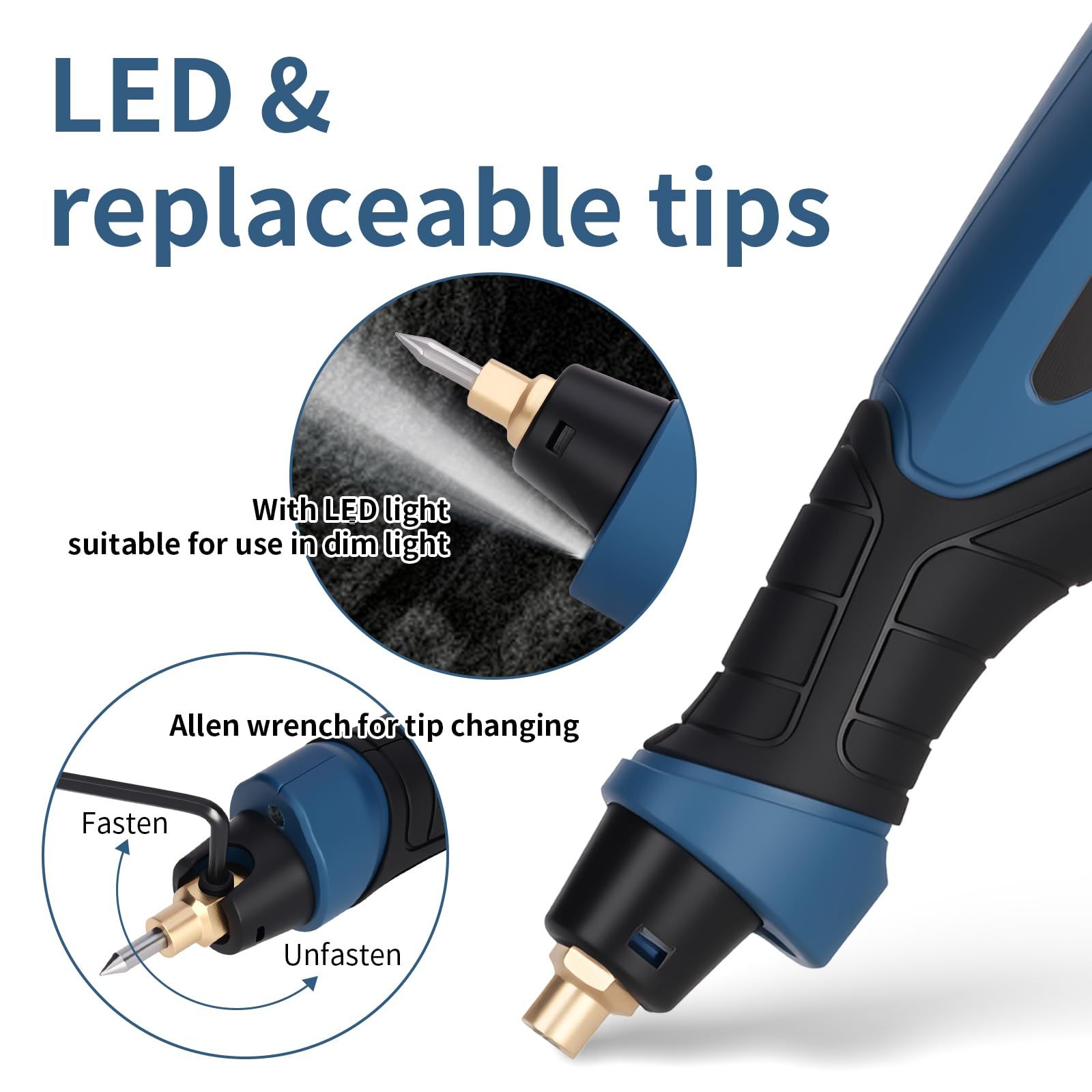 Engraver Pen, 25W 6 Speed Engraving Pen for Metal, Wood, Glass and Plastic, Handheld Engraving Etching Tool with Tungsten Carbide Steel Bit and Hex Key Ink blue 220V - Image 3
