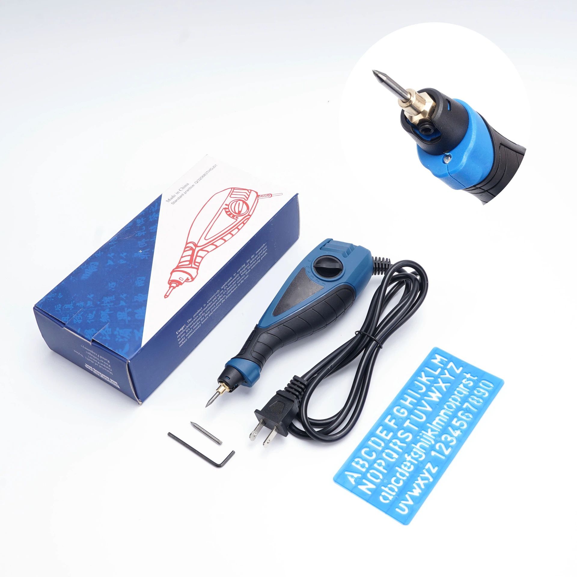 Engraver Pen, 25W 6 Speed Engraving Pen for Metal, Wood, Glass and Plastic, Handheld Engraving Etching Tool with Tungsten Carbide Steel Bit and Hex Key Ink blue 220V - Image 5
