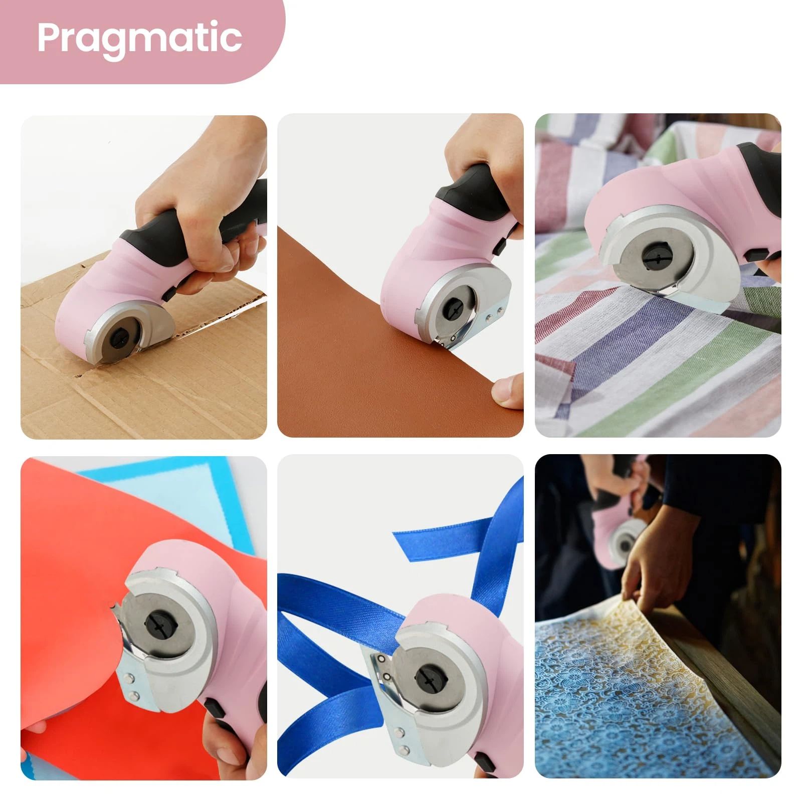 Cordless Electric Scissors, Cardboard Cutter with Safety Lock Electric Mini Cutter Power Rotary Scissors for Leather Felt Rug Box with Storage Box Pink - Image 4