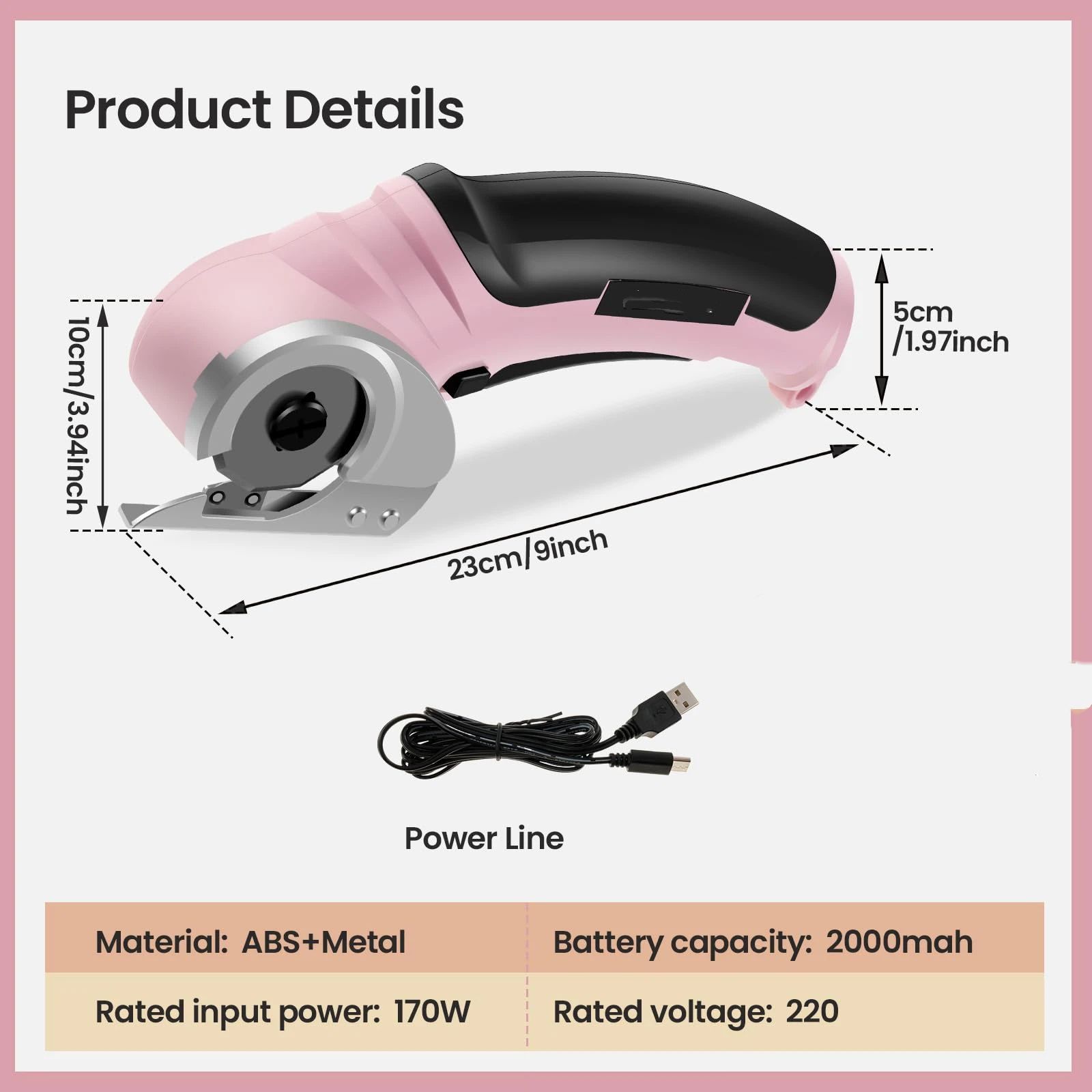 Cordless Electric Scissors, Cardboard Cutter with Safety Lock Electric Mini Cutter Power Rotary Scissors for Leather Felt Rug Box with Storage Box Pink - Image 5