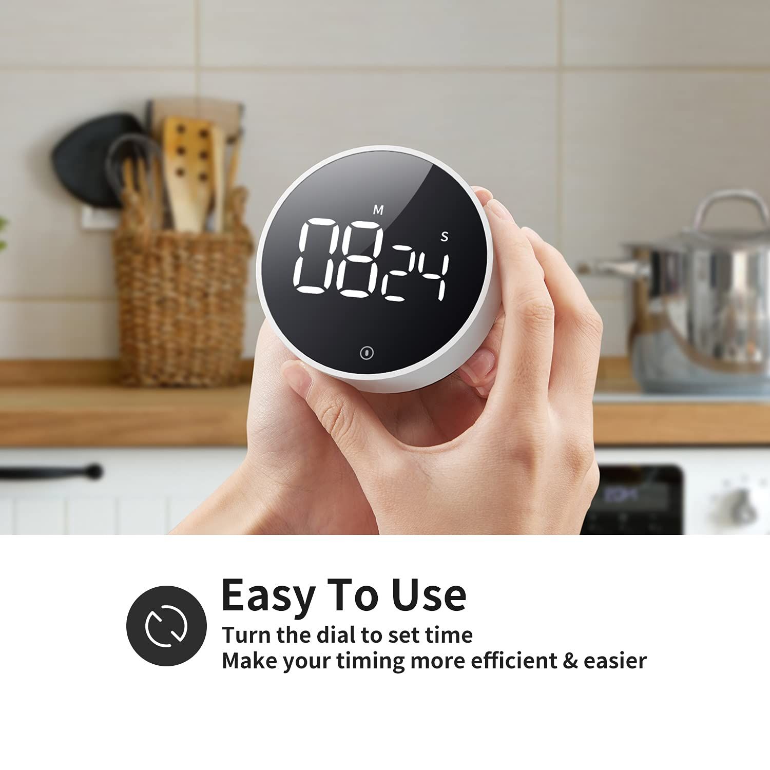 Digital Kitchen Timer - Magnetic Countdown Countup Timer with Large LED Display Volume Adjustable, Easy for Cooking and for Seniors and Kids to Use (white) - Image 3