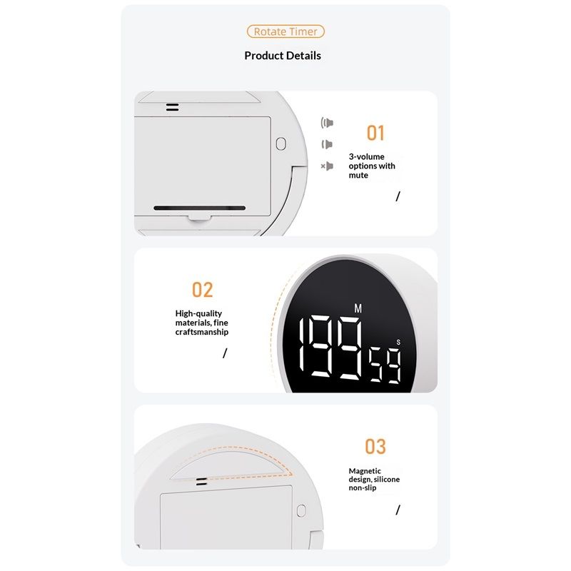 Digital Kitchen Timer - Magnetic Countdown Countup Timer with Large LED Display Volume Adjustable, Easy for Cooking and for Seniors and Kids to Use (white) - Image 5