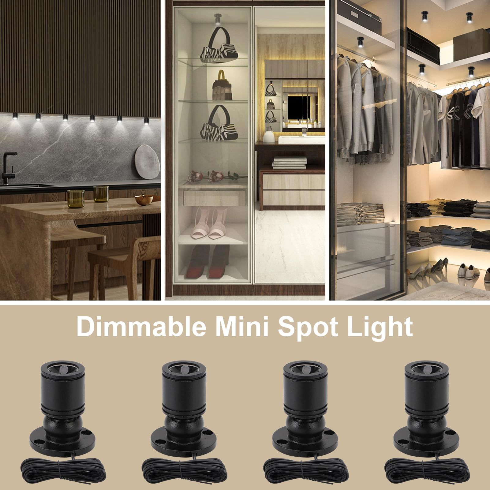 LED Mini Spot Light for Display, Small Spotlight , Miniature Spot Lights for Closet, Artwork, Jewelry, DIY Craft and Plants (4-White Light) - Image 4