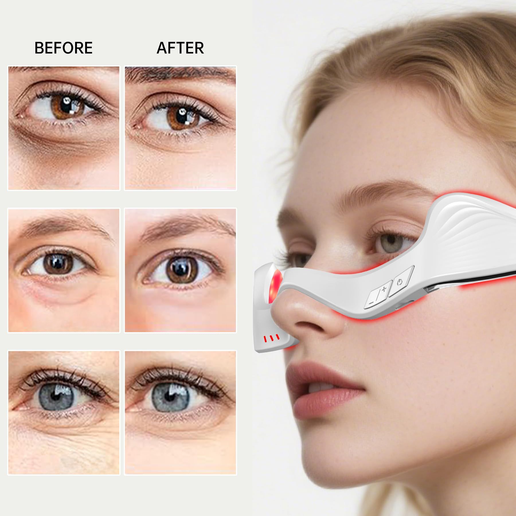 Red Light Eye Massager,Red Light Glasses,Under Eye Light Therapy Device,Red Light Beauty Device Eye Massage Light-Weight,Reducing Dark Circles,Puffiness,Wrinkles (Milky) - Image 4