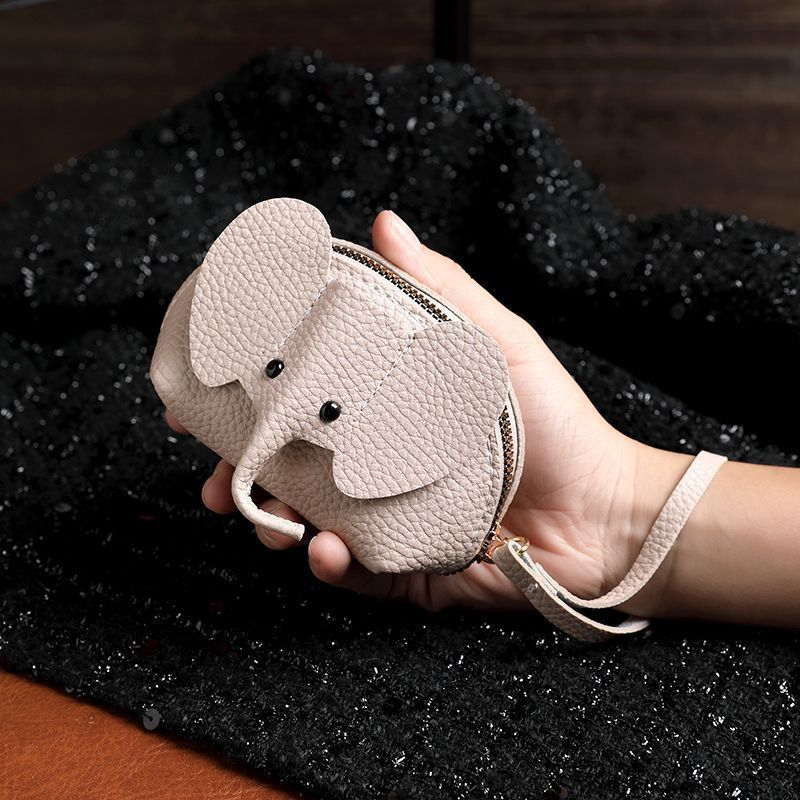 Leather Coin Purse Leather Elephant Keychain Wallet Small Coin Pouch with Keychain Leather Wallet Cute Elephant Gifts for Girls Women - Image 2