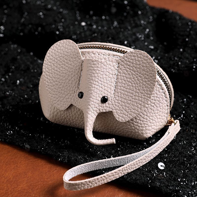 Leather Coin Purse Leather Elephant Keychain Wallet Small Coin Pouch with Keychain Leather Wallet Cute Elephant Gifts for Girls Women - Image 3