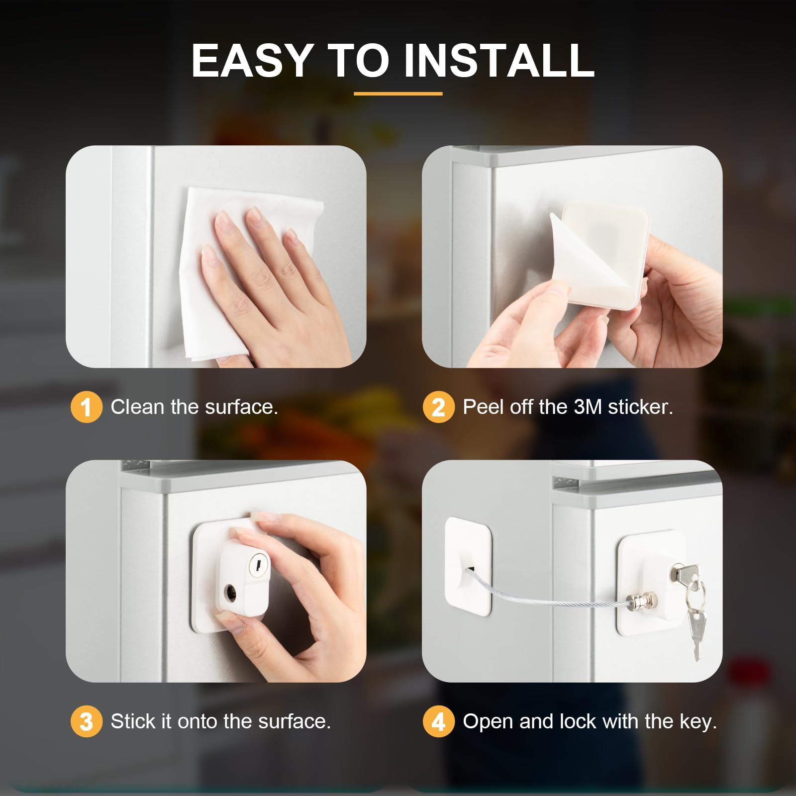Locks for Refrigerator, 4 Pack Fridge Lock with Keys, Lock for a Fridge,White Refrigerator Lock（white） - Image 4