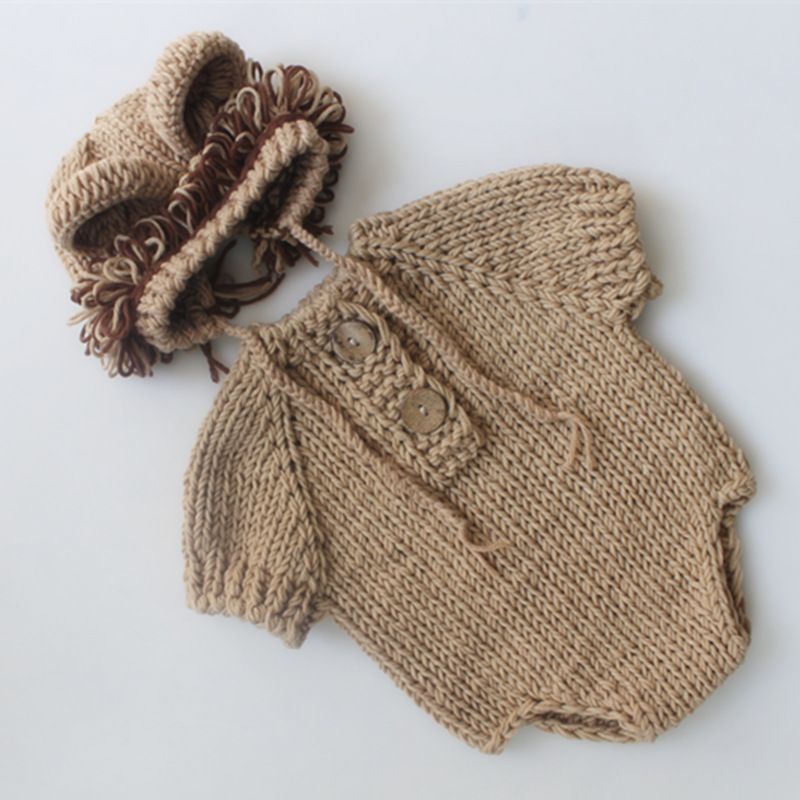 Baby Photography Props Newborn Boy Girl Photo Shoot Outfits Crochet Costume Infant Knitted Hat Sets（khaki） - Image 1