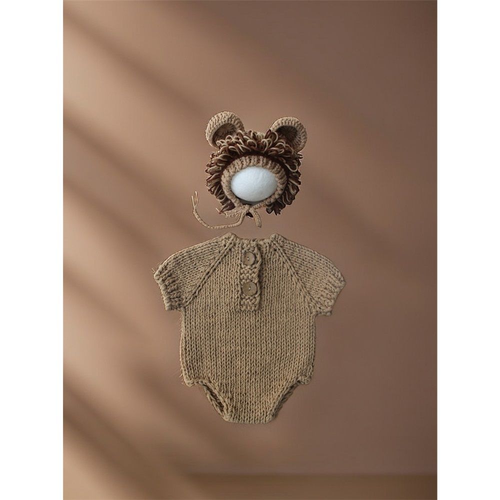 Baby Photography Props Newborn Boy Girl Photo Shoot Outfits Crochet Costume Infant Knitted Hat Sets（khaki） - Image 2