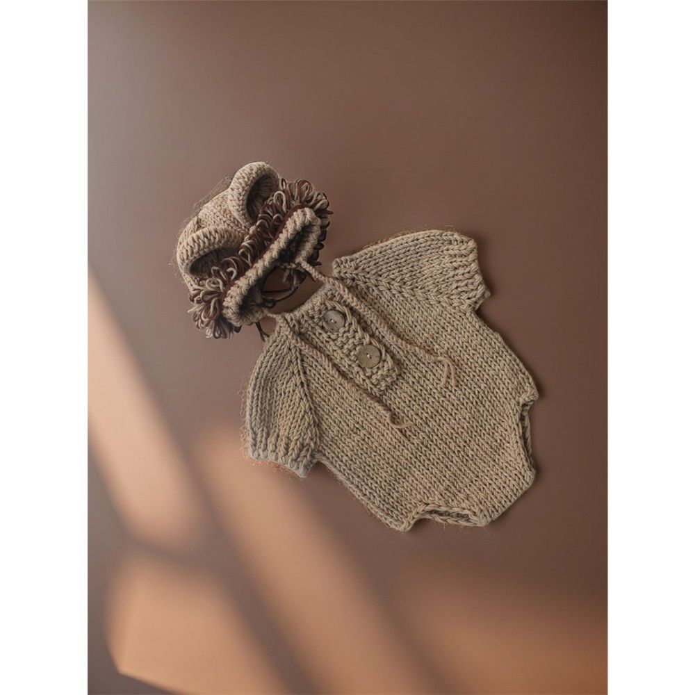 Baby Photography Props Newborn Boy Girl Photo Shoot Outfits Crochet Costume Infant Knitted Hat Sets（khaki） - Image 3
