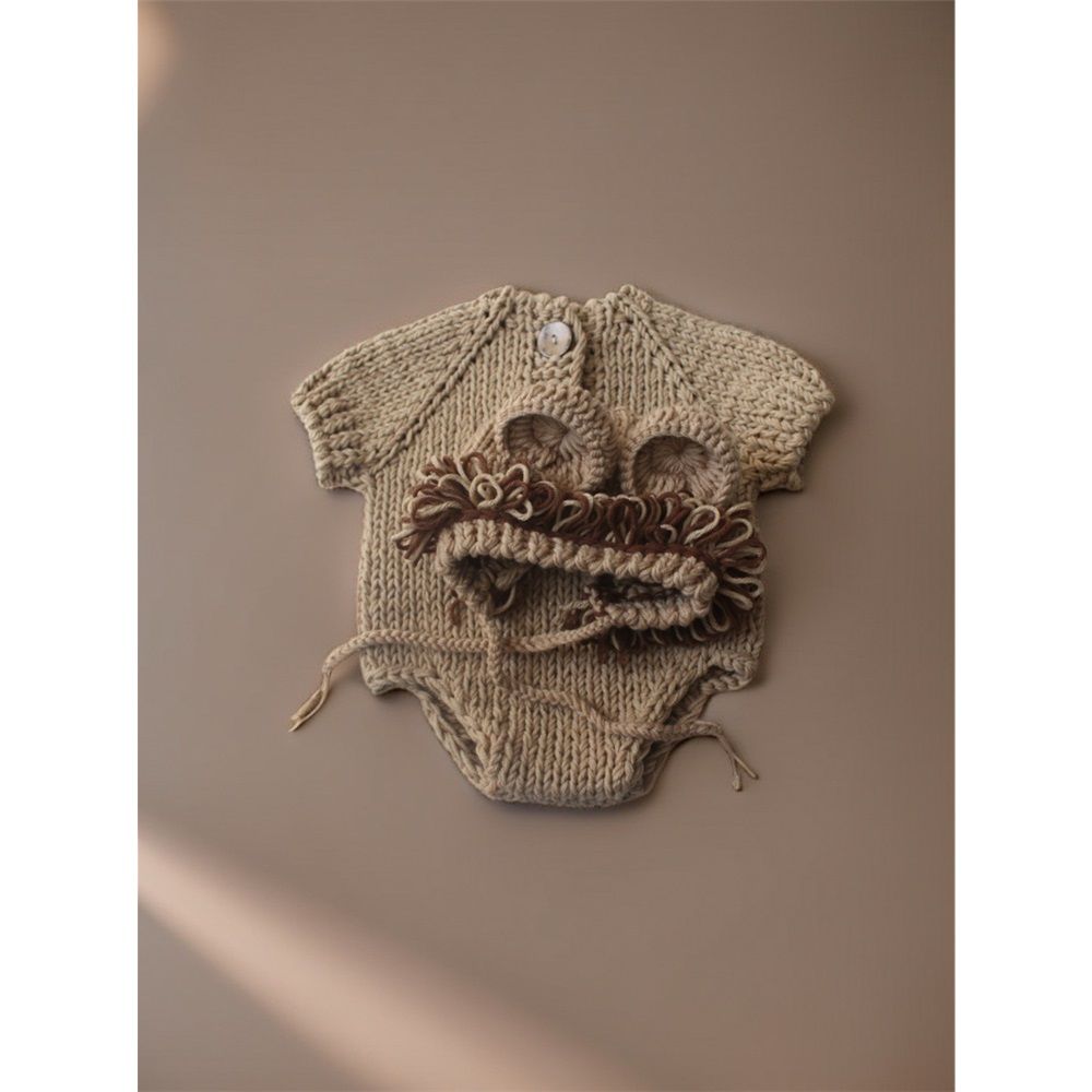 Baby Photography Props Newborn Boy Girl Photo Shoot Outfits Crochet Costume Infant Knitted Hat Sets（khaki） - Image 4