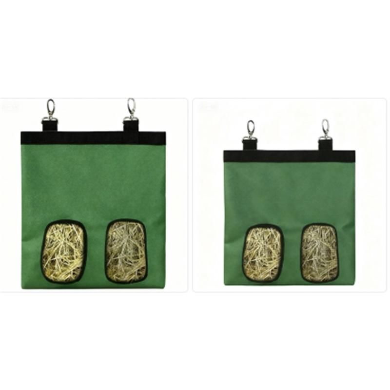 2pcs Rabbit Hay Feeder Bag Guinea Pigs Hanging Hay Rack Manger Holder Dispenser Small Animal Feeder Storage Pouch for Bunny Chinchilla Hamster (Green, 2 Windows) - Image 1