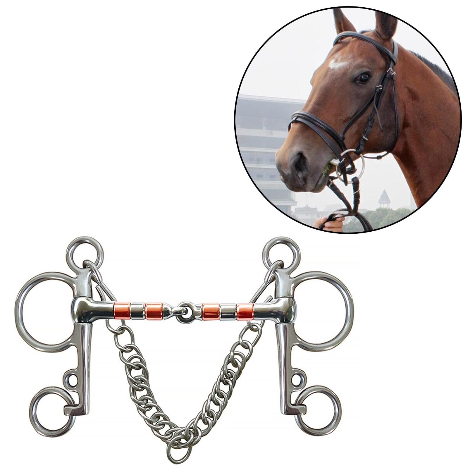 Horse Bit Snaffle Bit for Horse Training Outdoor Horse Accessories Horse Chewing Bit Equestrian Metal with Hooks, Curb Chain - Image 2
