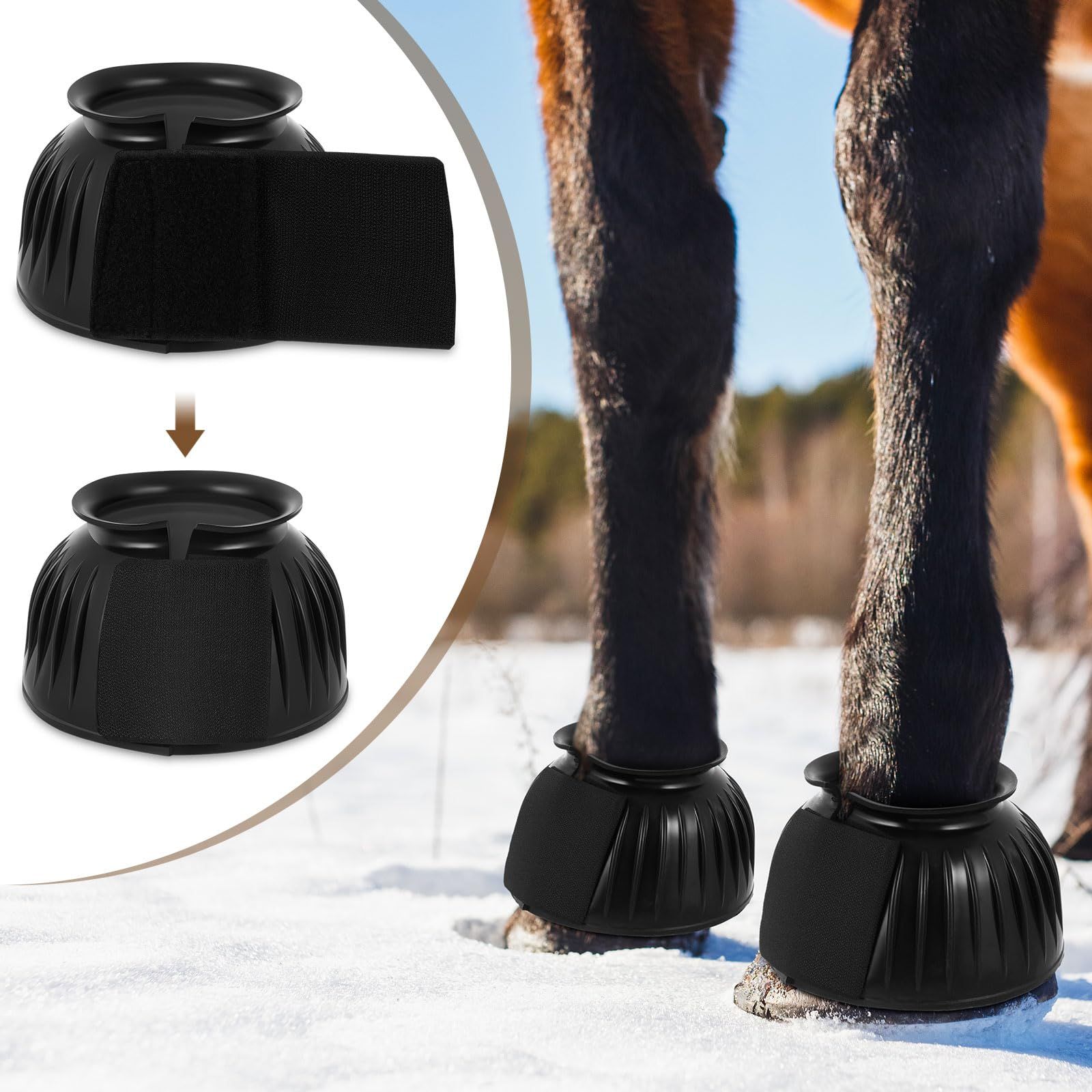 Bell Boots for Horses 1 Pair Protect Against Hoof Impact Trauma, Rubber Bell Boots Horse Care for Turnout, No Rub Design Wrap Hook and Loop - Image 3