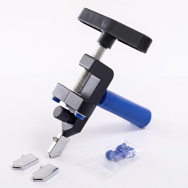 Glass Cutter, 2 in 1 Glass Cutting Tool  3 Tungsten Steel Blades, 4 Tips, Screwdriver, Ceramic Tile, Glazed Tiles Blue - Image 1