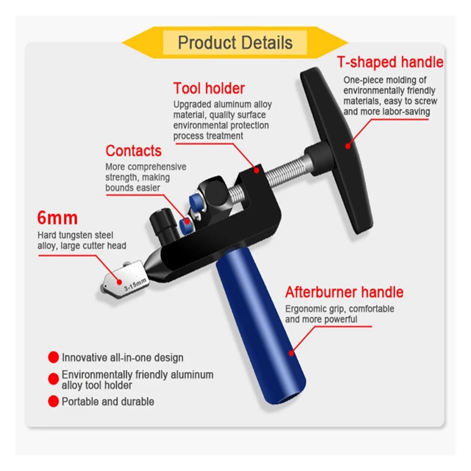 Glass Cutter, 2 in 1 Glass Cutting Tool  3 Tungsten Steel Blades, 4 Tips, Screwdriver, Ceramic Tile, Glazed Tiles Blue - Image 4