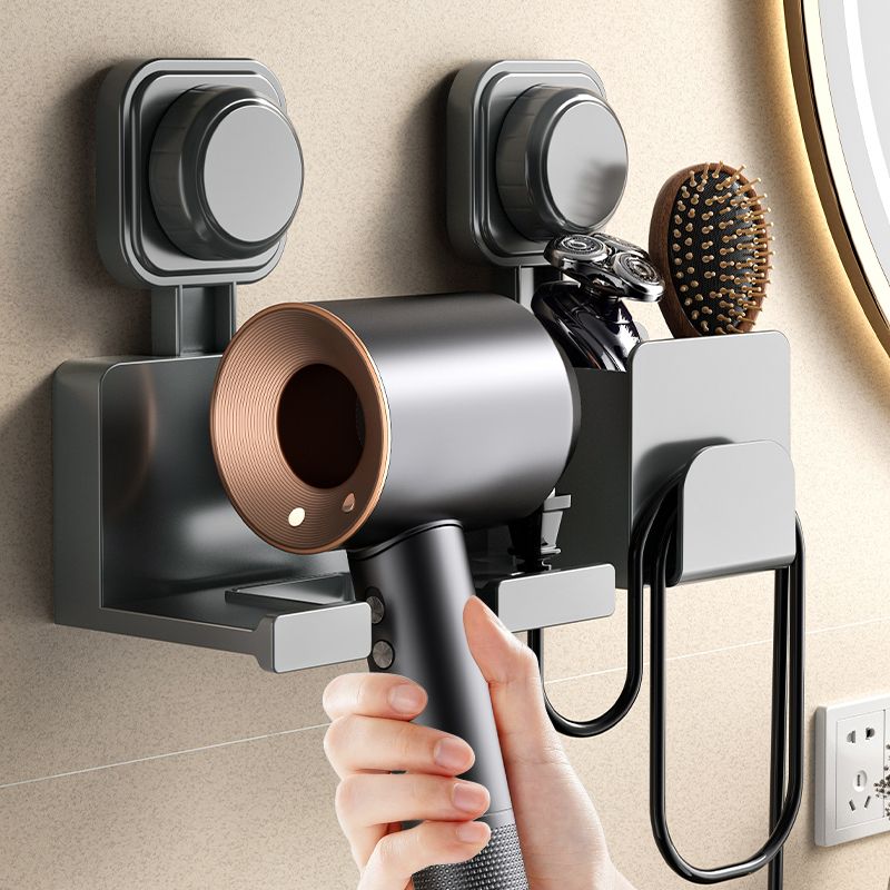 Hair Dryer Holder Wall Mounted with Tool Organizer, Blow Dryer Holder Compatible, Hair Dryer Hanger Mount for Bathroom, Vanity, Gray - Image 2