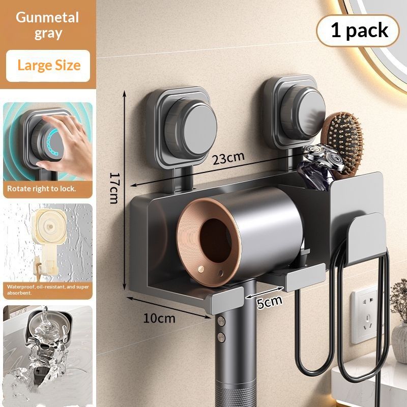 Hair Dryer Holder Wall Mounted with Tool Organizer, Blow Dryer Holder Compatible, Hair Dryer Hanger Mount for Bathroom, Vanity, Gray - Image 5