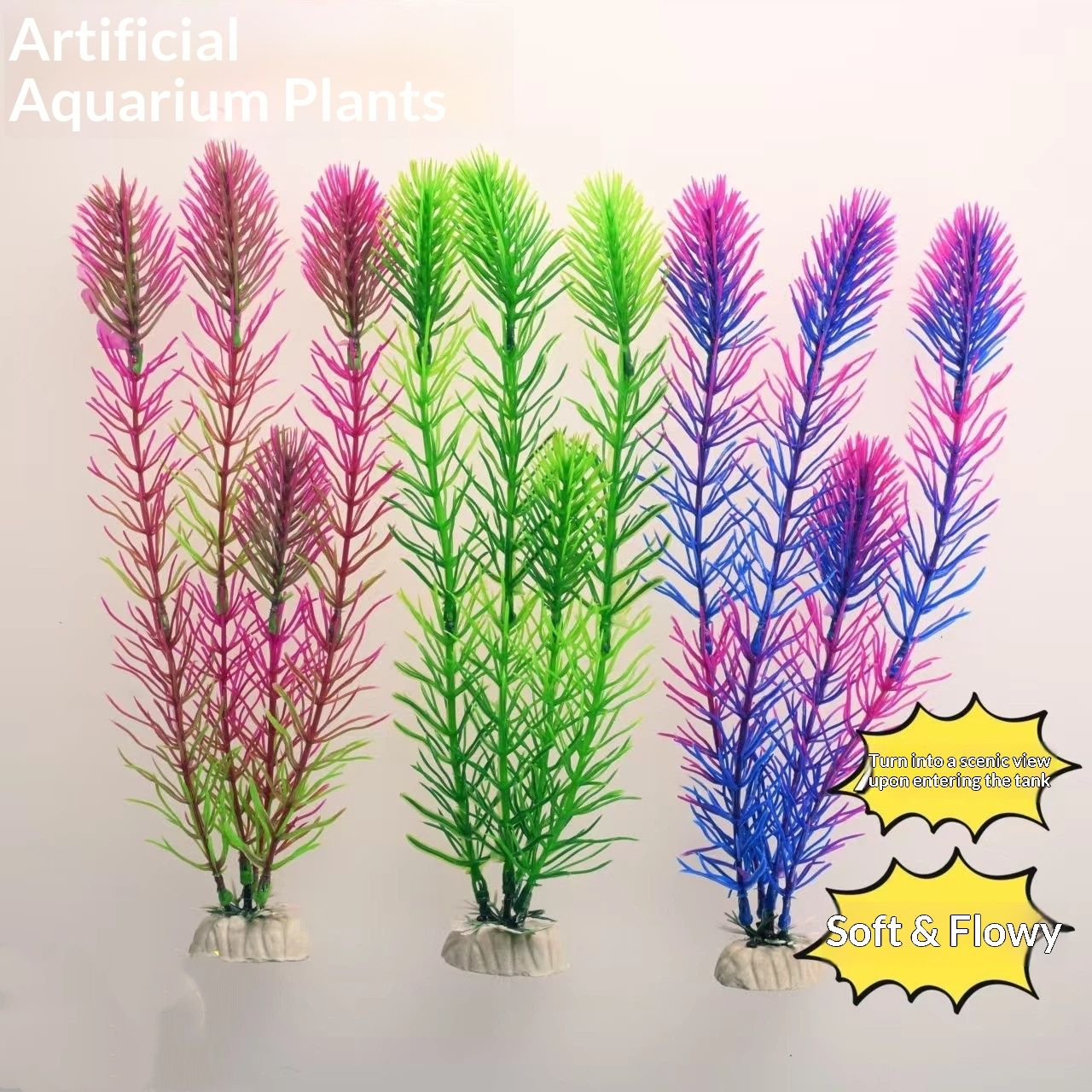 3 pack Aquarium Decor Fish Tank Decoration Ornament Artificial Plastic Plant Green 27cm Pink/Purple/green, 3-Pack - Image 1
