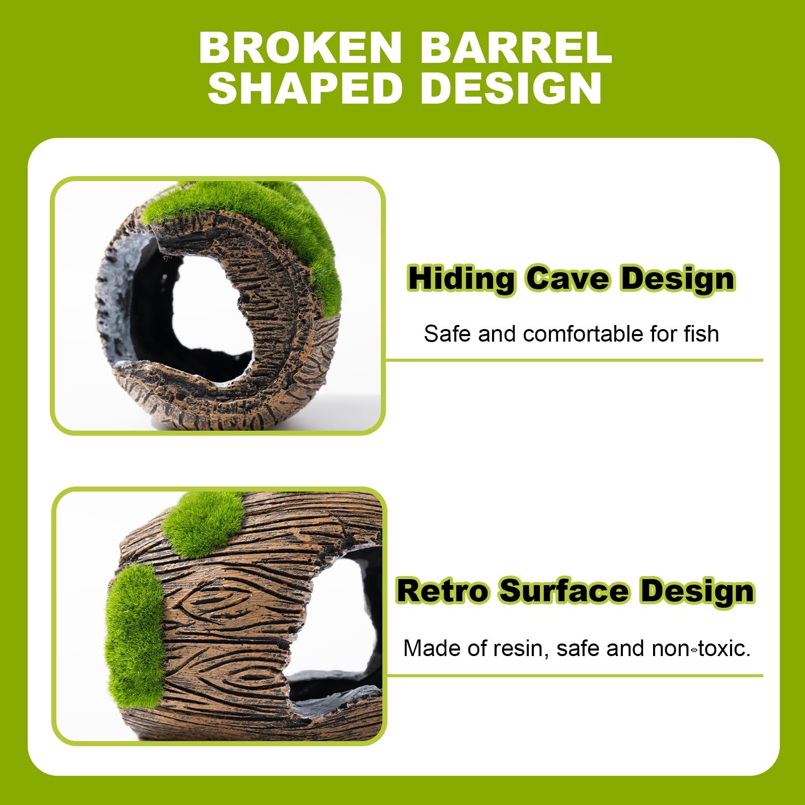 2 Pcs Aquarium Resin Driftwood Decoration Log Fish Tank Cave Hideout Wood Decor Freshwater Betta Ornament Aquarium Decorations - Image 4