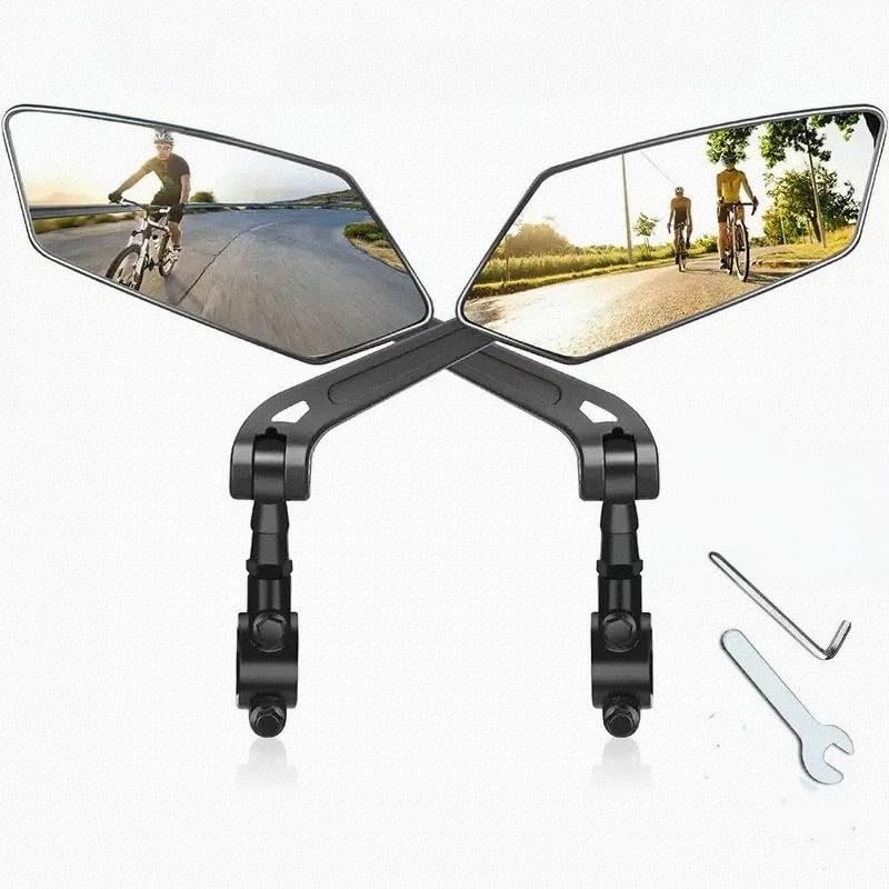1 Pair Bike Mirror Handlebar [Left + Right], HD Glass Bicycle Mirror, 360° Rotatable Adjustable Shockproof Rearview Mirror, for E-Bike Mountain Bike Road Bike Electric Scooter - Image 1