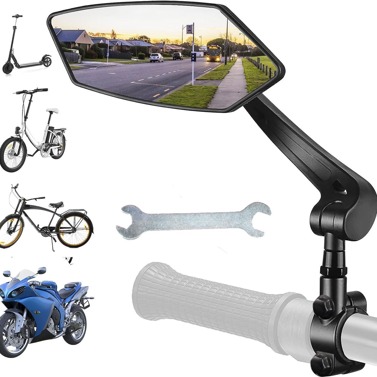 1 Pair Bike Mirror Handlebar [Left + Right], HD Glass Bicycle Mirror, 360° Rotatable Adjustable Shockproof Rearview Mirror, for E-Bike Mountain Bike Road Bike Electric Scooter - Image 2