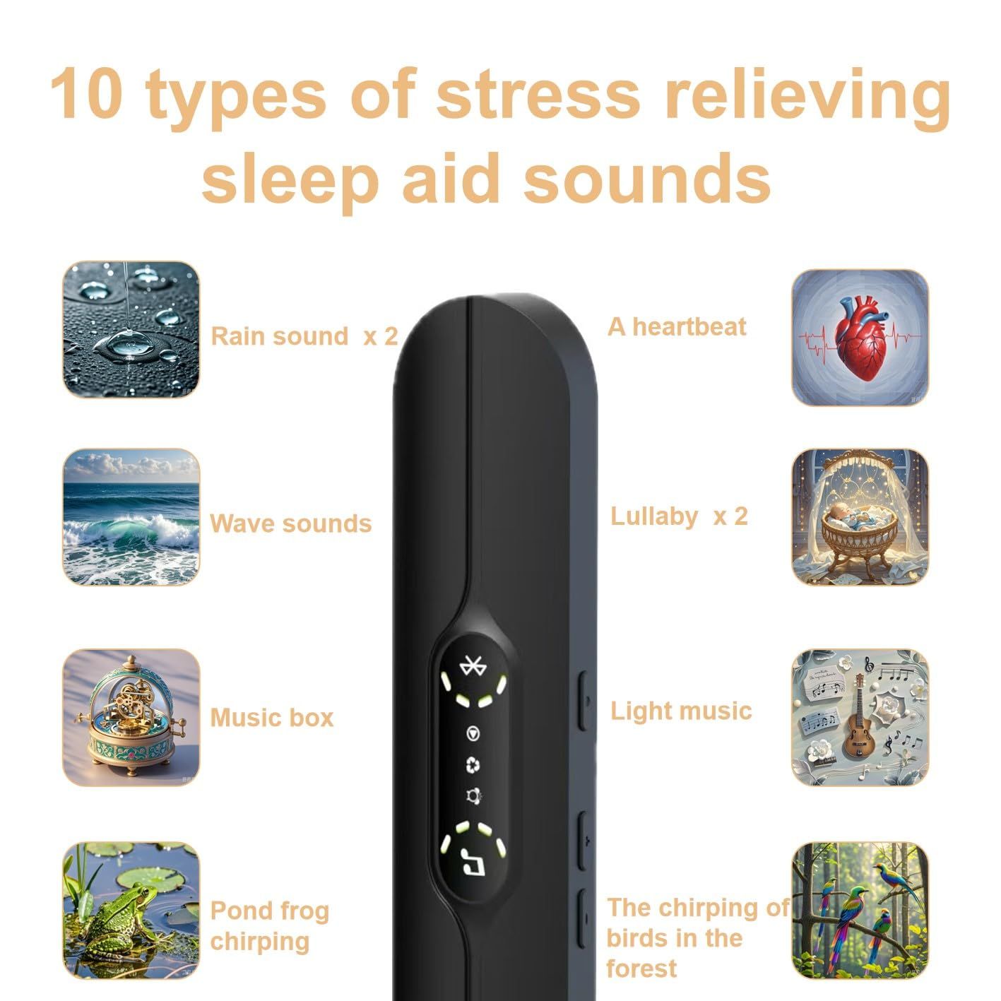 Pillow Speakers for Sleeping,Portable Bluetooth Speaker with Bone Conduction, 10 White Noises, Display, Volume Control,  black - Image 2
