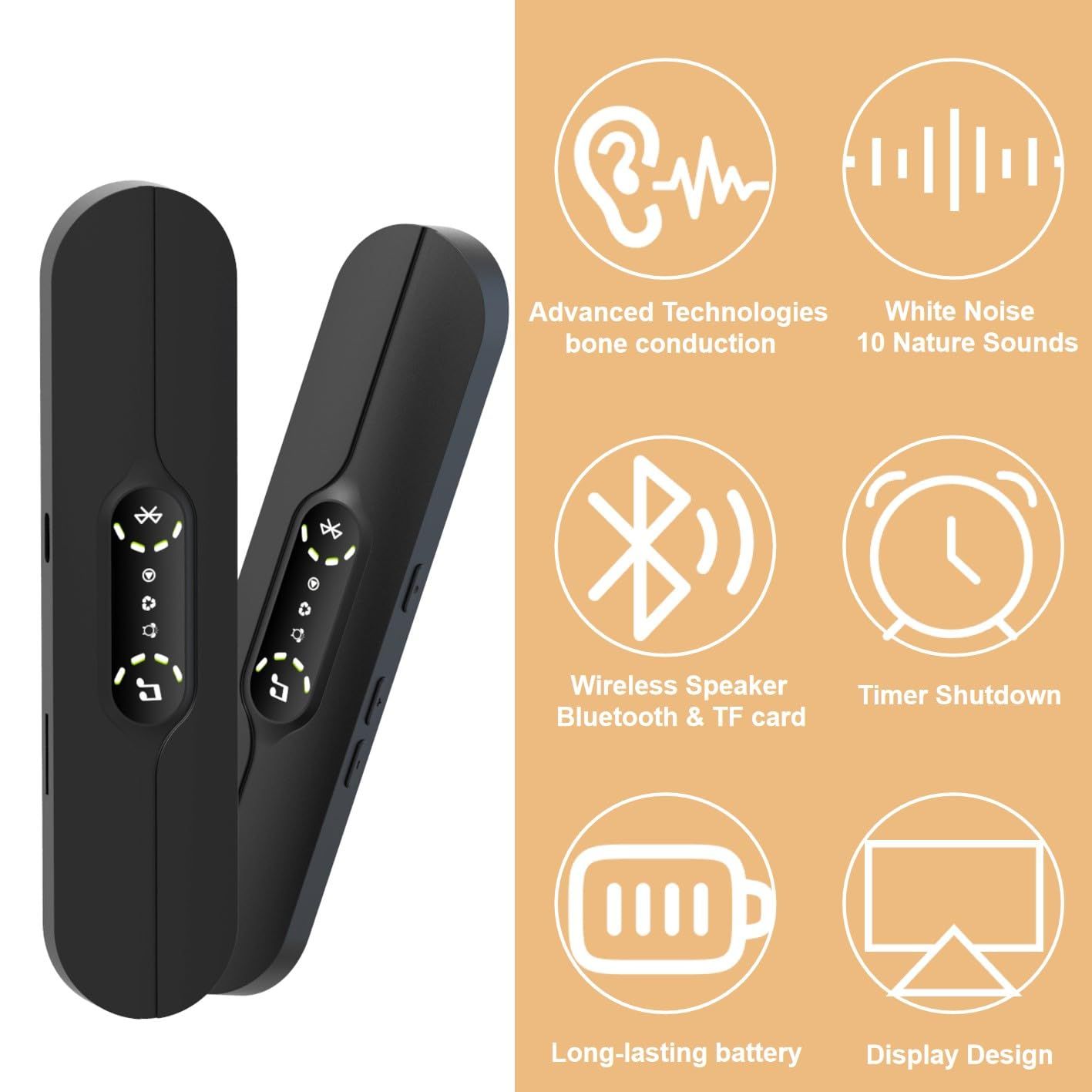 Pillow Speakers for Sleeping,Portable Bluetooth Speaker with Bone Conduction, 10 White Noises, Display, Volume Control,  black - Image 3