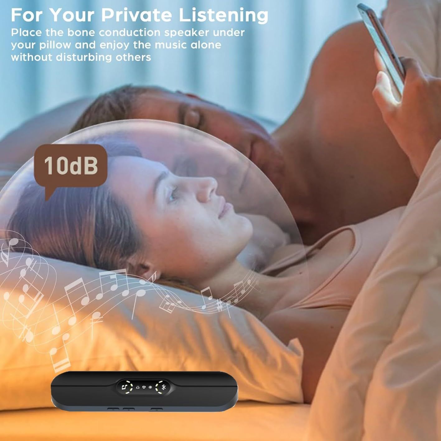 Pillow Speakers for Sleeping,Portable Bluetooth Speaker with Bone Conduction, 10 White Noises, Display, Volume Control,  black - Image 4