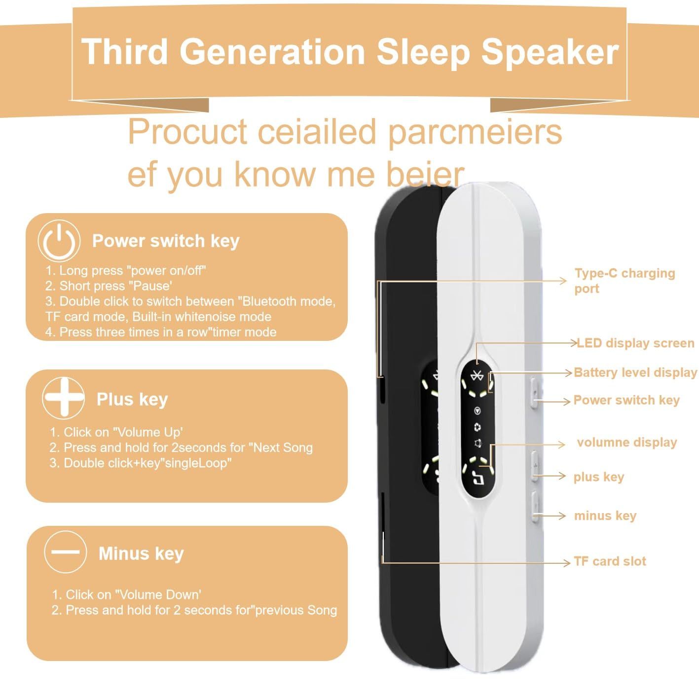 Pillow Speakers for Sleeping,Portable Bluetooth Speaker with Bone Conduction, 10 White Noises, Display, Volume Control,  black - Image 5