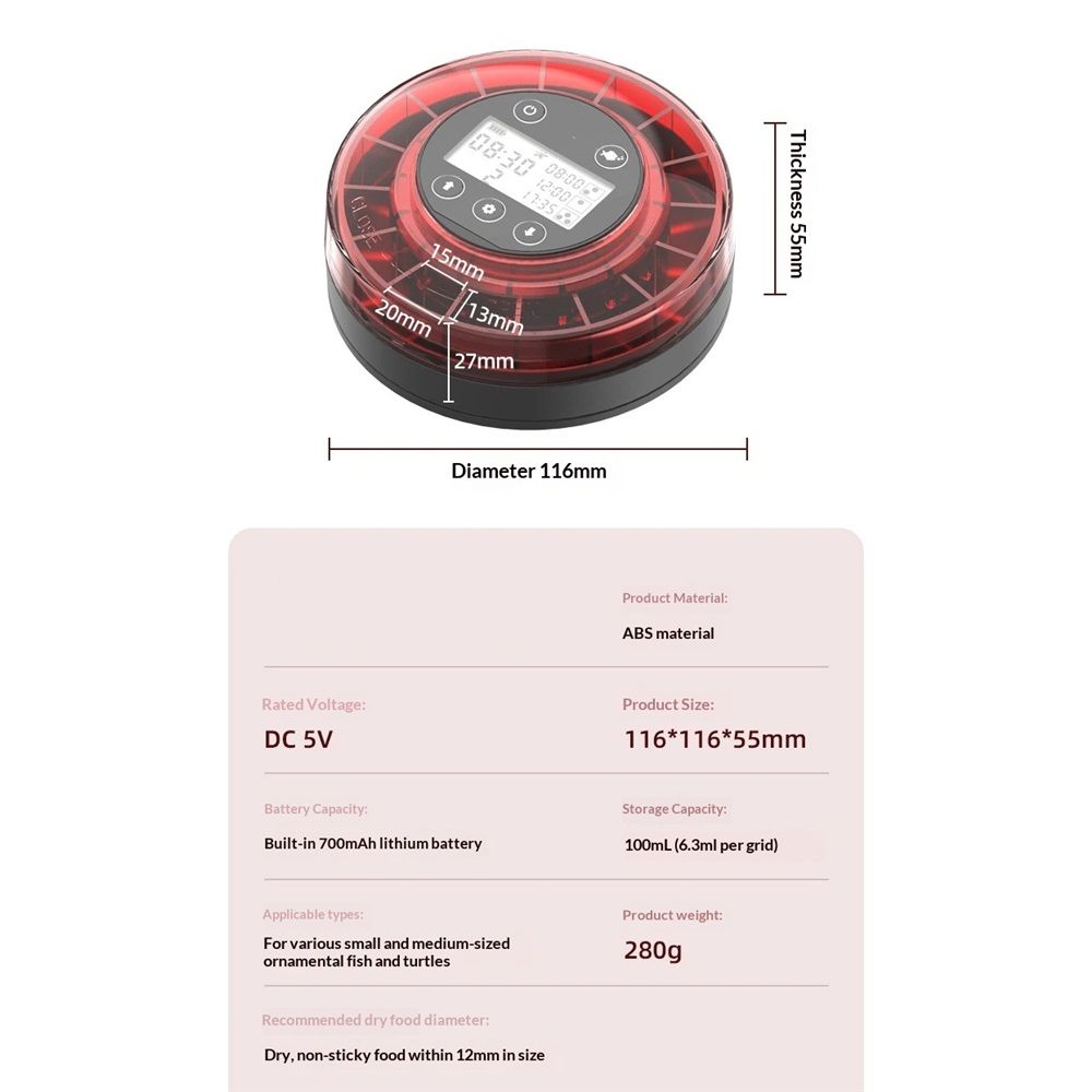 Automatic Fish Feeder for Aquarium - Moisture-Proof and Precision Feeding Betta Vacation Feeder, USB Rechargeable Auto Fish Food Dispenser with Timer,LCD Display - Image 5