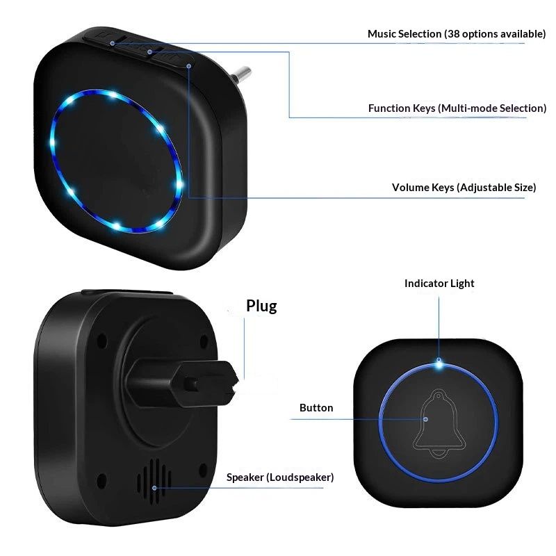 Wireless Doorbell, Door Bell Kit, Distinguish Front and Rear Doors, for Home Office Classroom（One drag, two sounds） - Image 2