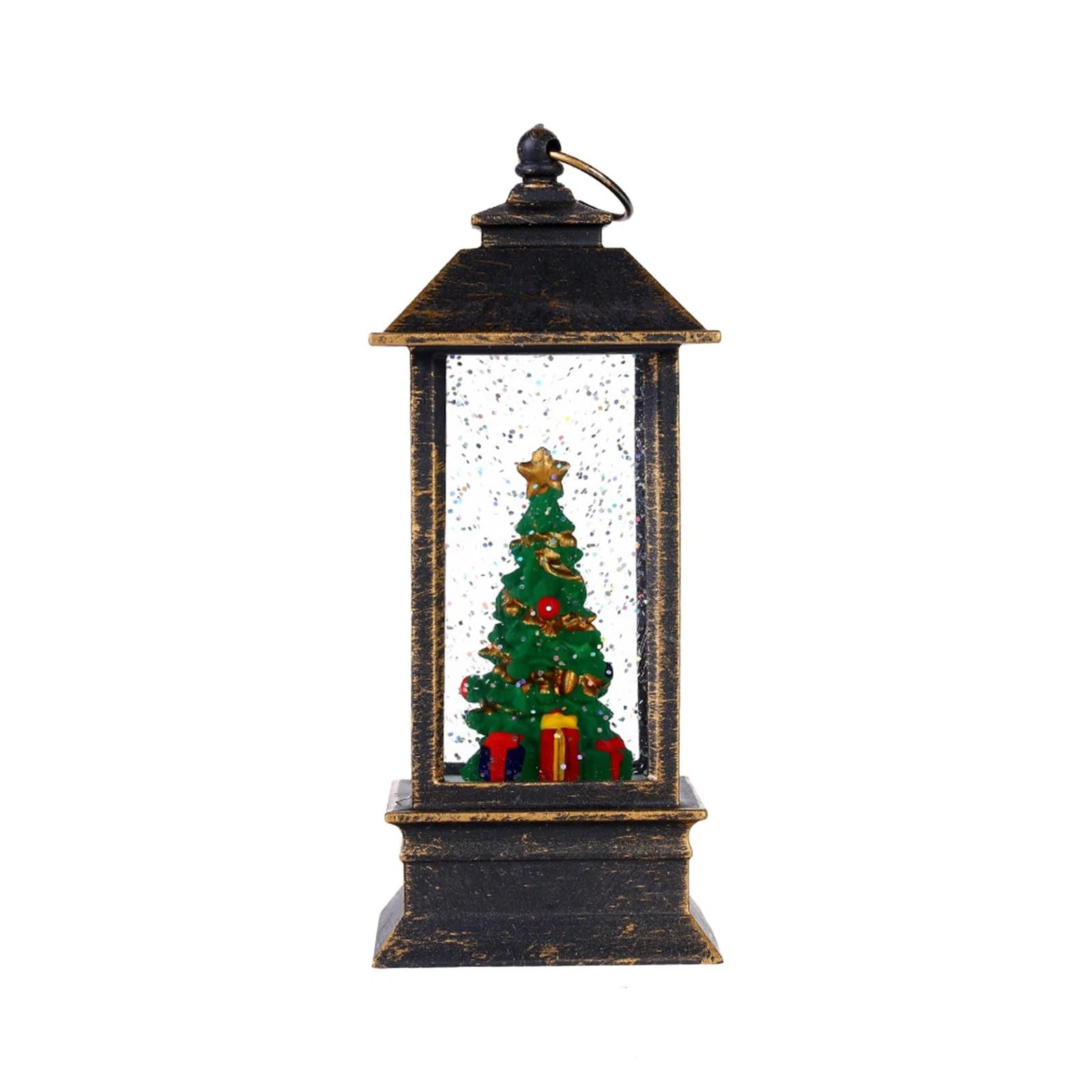 Snow Globe Christmas Lantern Decorations, Snow Globe Lantern with Swirling Glitter, Christmas Tree Lighted Christmas Decorations Indoor for Home - Image 1