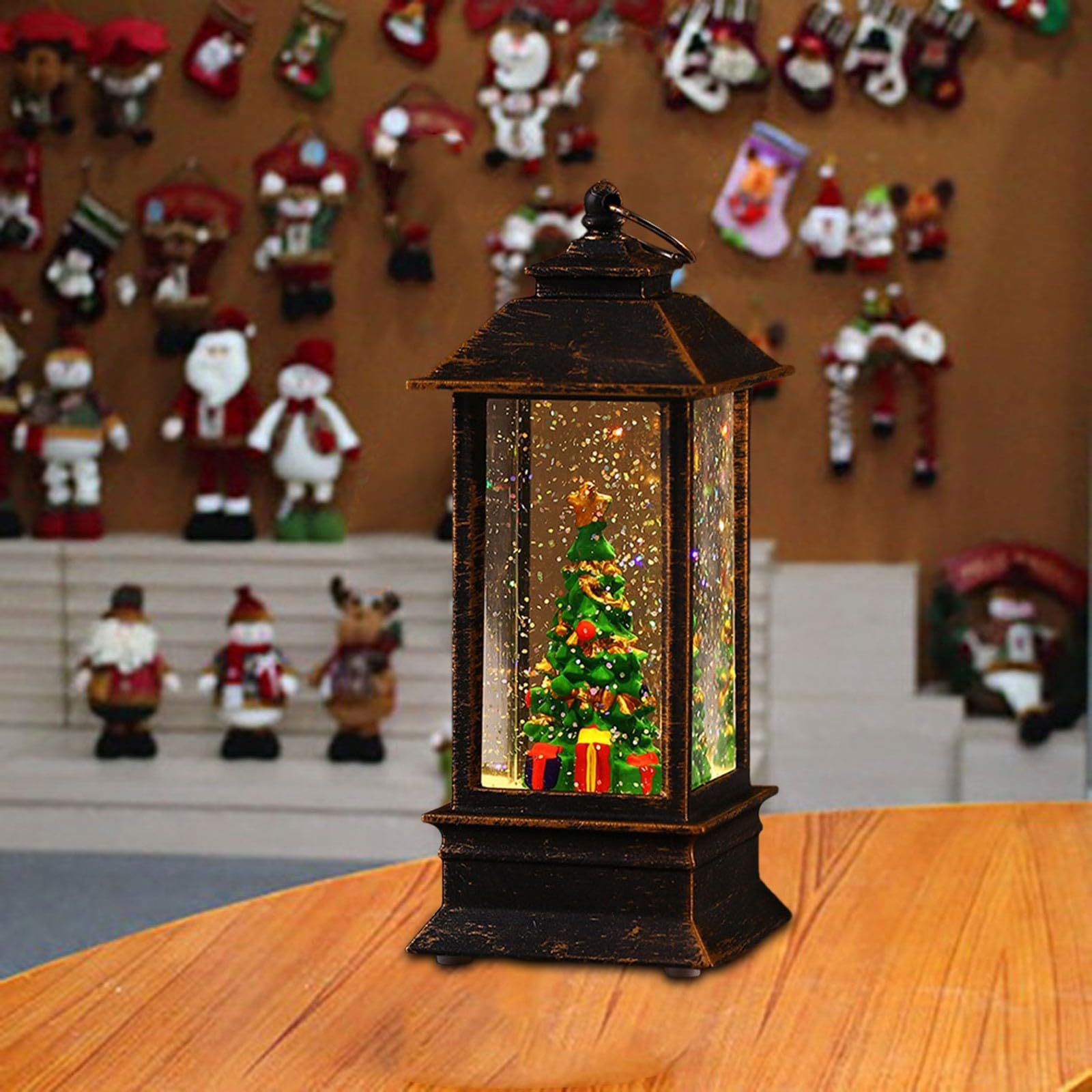 Snow Globe Christmas Lantern Decorations, Snow Globe Lantern with Swirling Glitter, Christmas Tree Lighted Christmas Decorations Indoor for Home - Image 2
