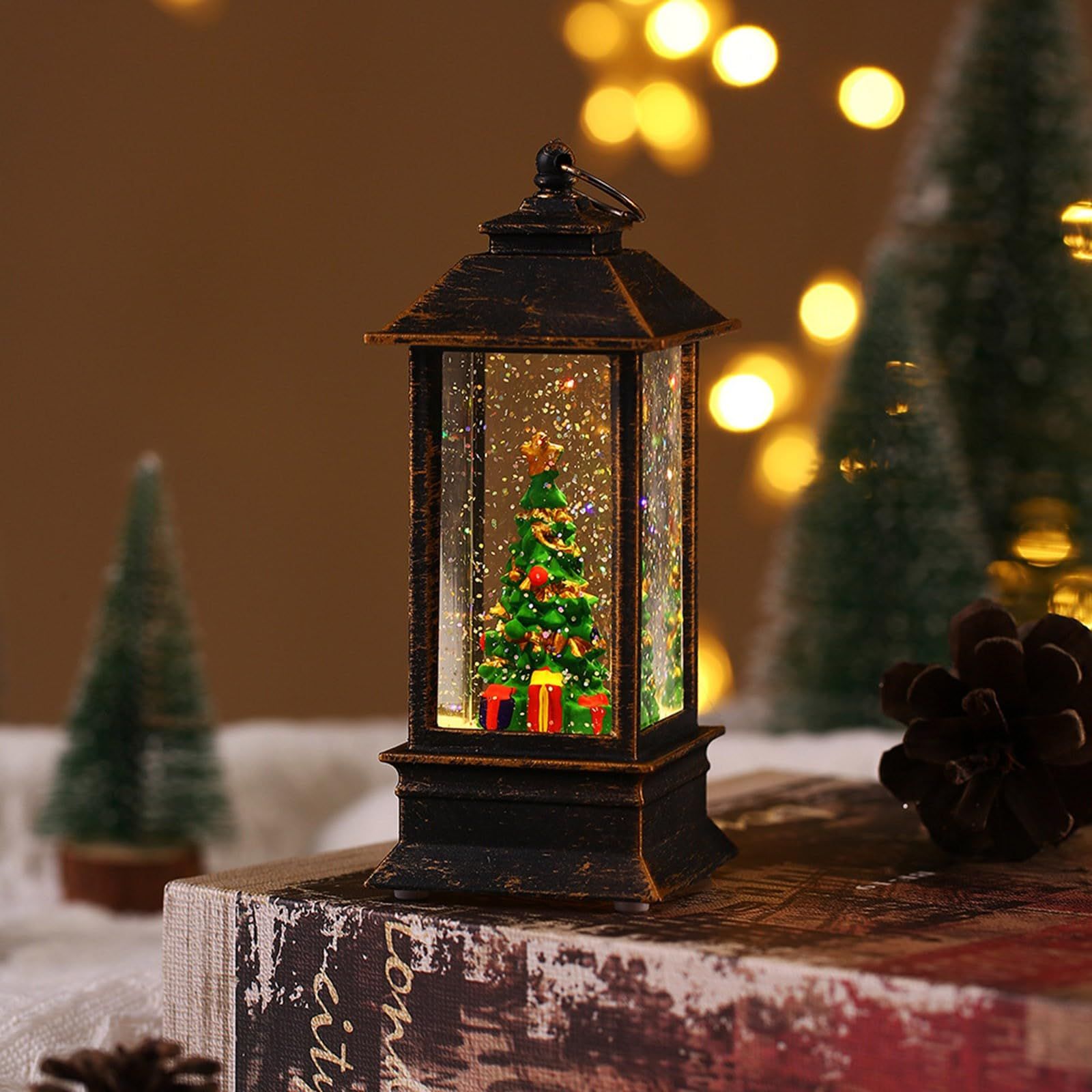 Snow Globe Christmas Lantern Decorations, Snow Globe Lantern with Swirling Glitter, Christmas Tree Lighted Christmas Decorations Indoor for Home - Image 4