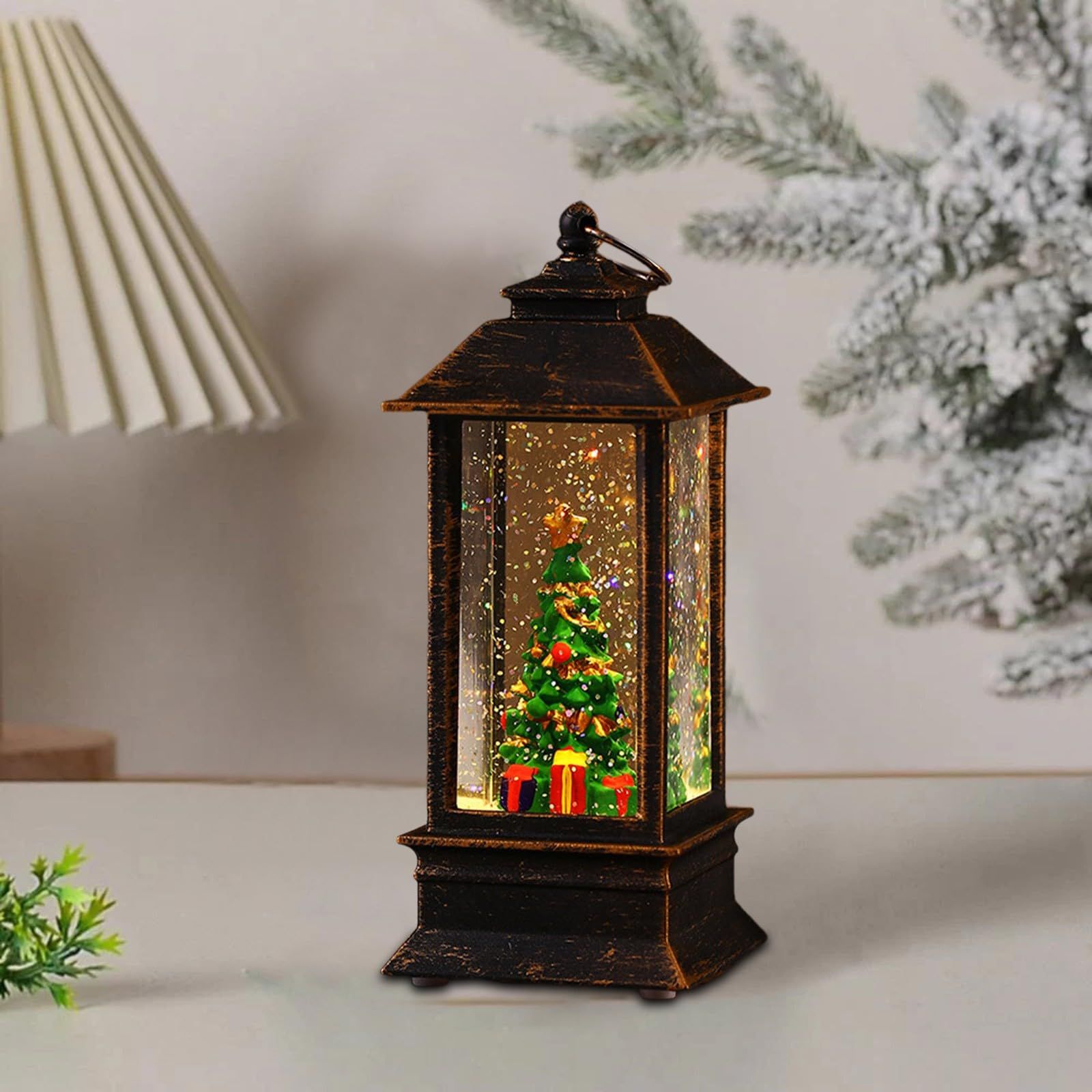 Snow Globe Christmas Lantern Decorations, Snow Globe Lantern with Swirling Glitter, Christmas Tree Lighted Christmas Decorations Indoor for Home - Image 5
