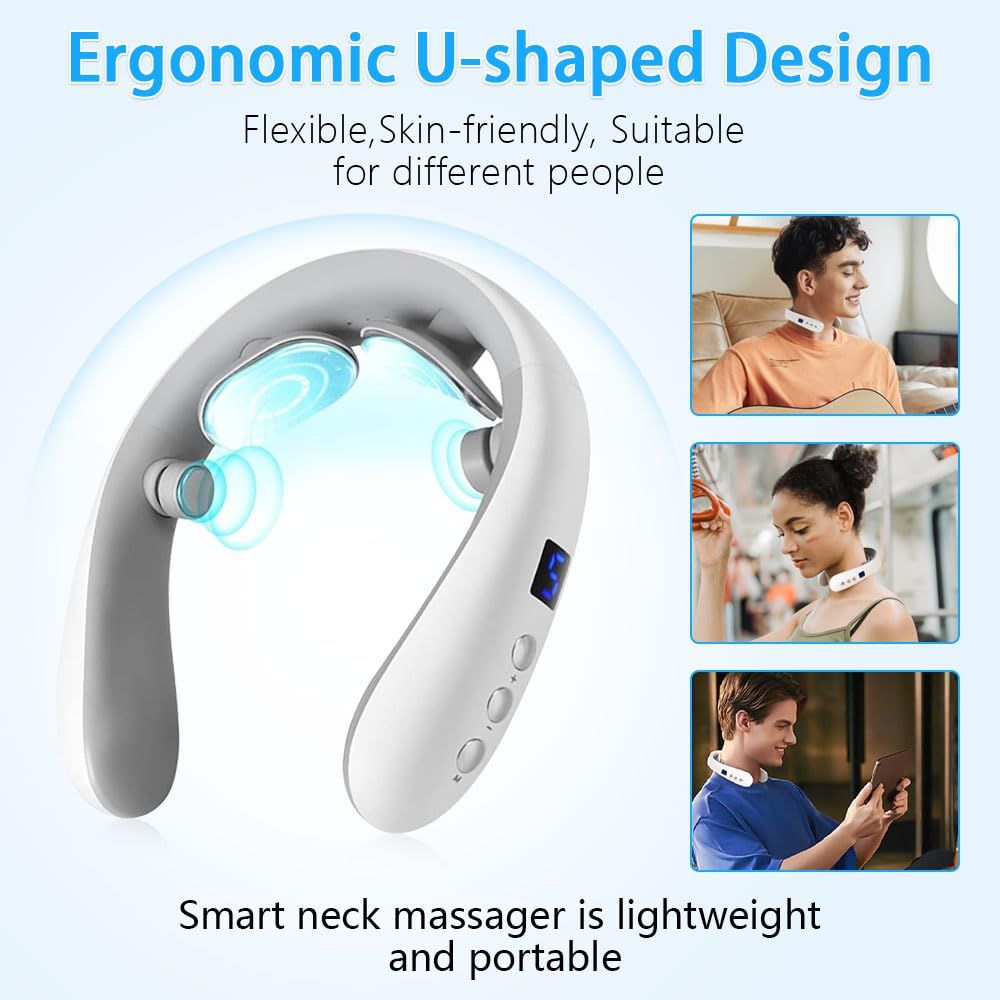Neck Massager with Heat, Electric Pulse Neck Massager for Pain Relief, Wireless  Intelligent Massager for Women（white,15.3*13.9*3.45cm) - Image 4