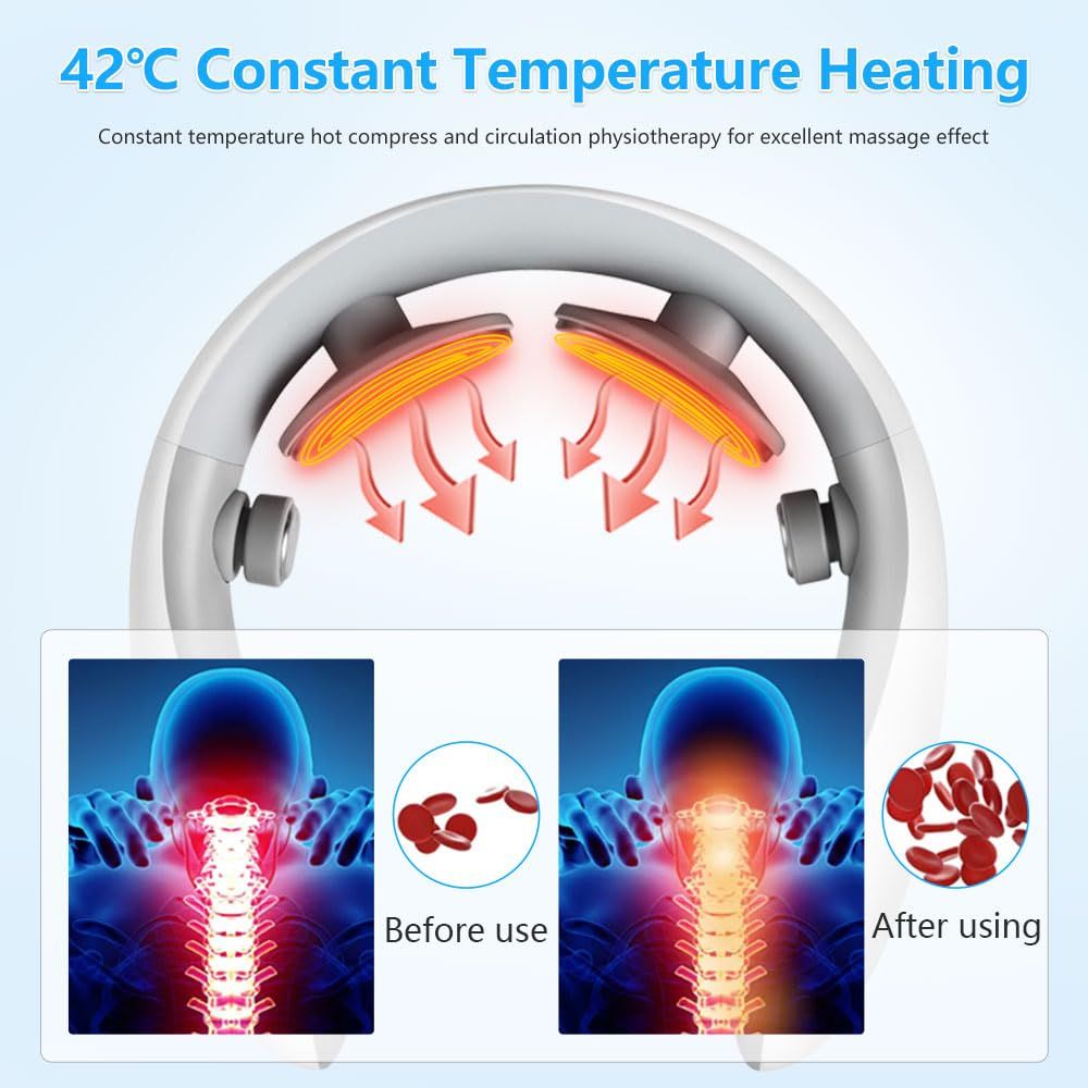 Neck Massager with Heat, Electric Pulse Neck Massager for Pain Relief, Wireless  Intelligent Massager for Women（white,15.3*13.9*3.45cm) - Image 5