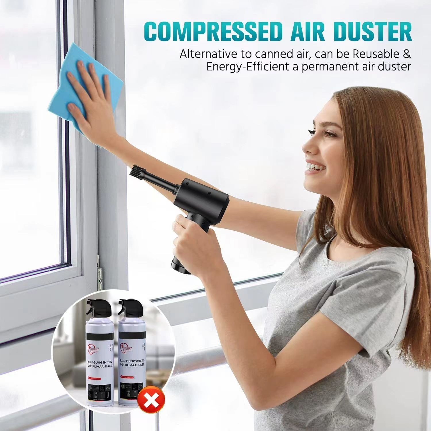Compressed Air Duster, Electric Air Blow Portable Keyboard Cleaner with LED Light, Rechargeable Dust Off Cordless Air Duster for Computer, Car, Electric Devices - Image 4