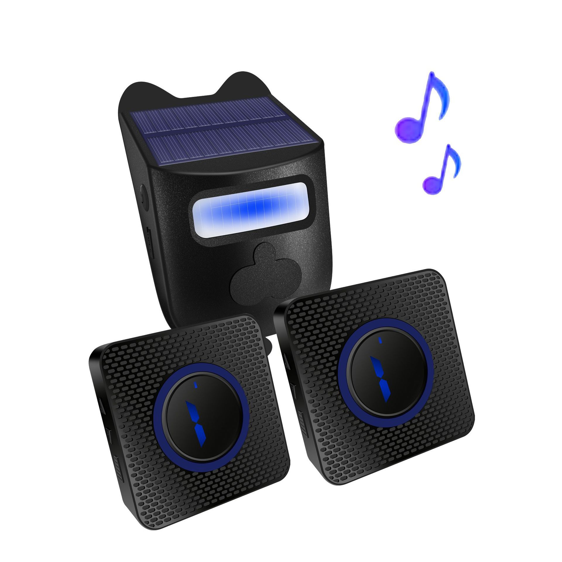 Solar Wireless Driveway Alarm Outdoor Weather-Resistant Motion Sensor Detector Doorbell Chime, DIY Security Alert System (1 Sensor & 2 Doorbell) - Image 1