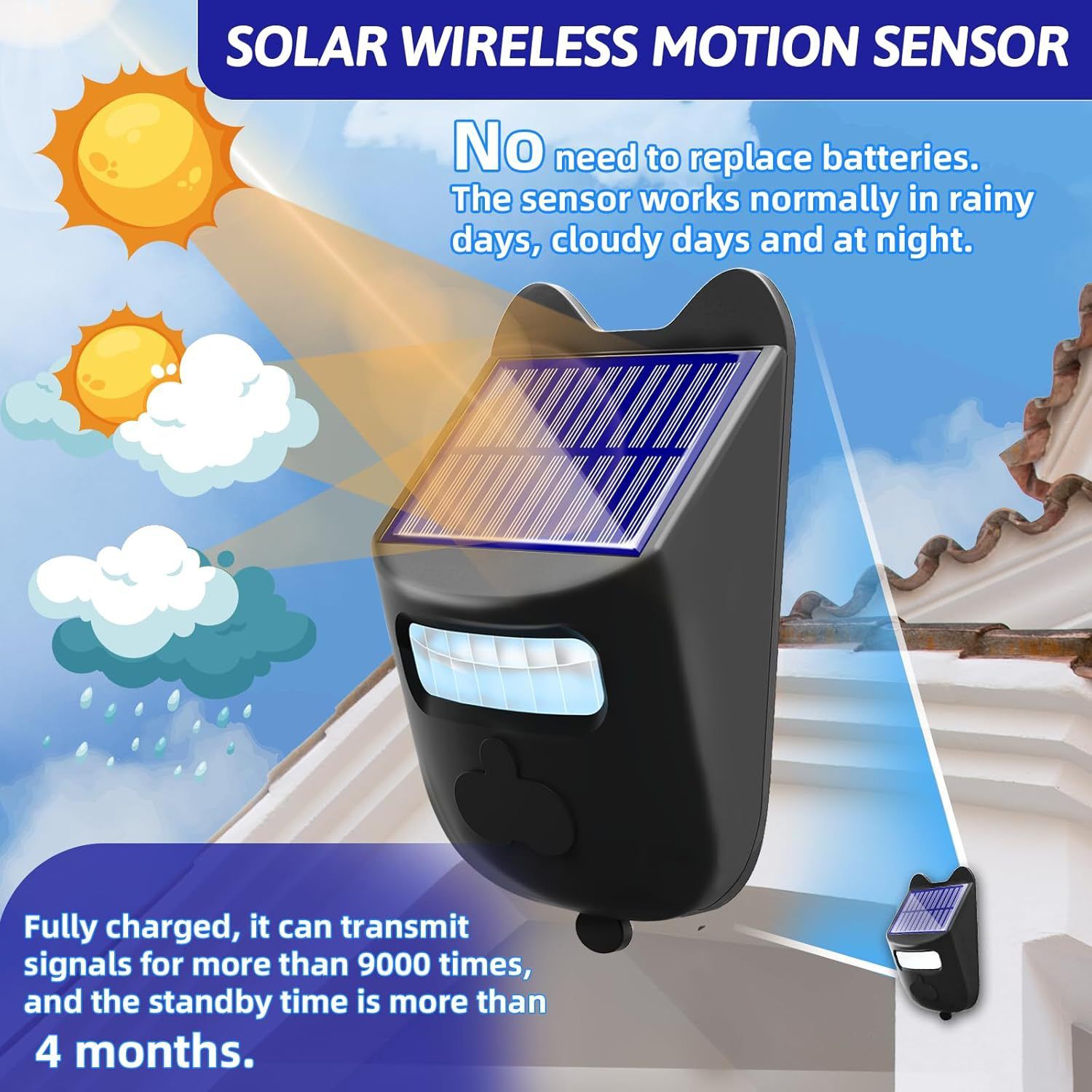 Solar Wireless Driveway Alarm Outdoor Weather-Resistant Motion Sensor Detector Doorbell Chime, DIY Security Alert System (1 Sensor & 2 Doorbell) - Image 3